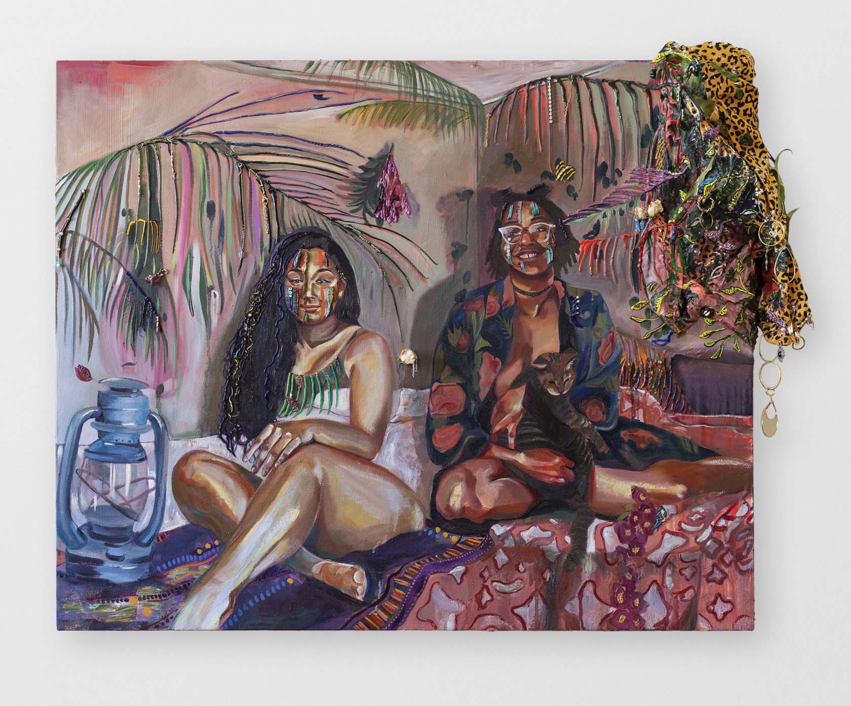 Gisela McDaniel Got Your Back2020 Oil on canvas, found object, flower, resin, sound on USB 91.4 x 111.8 x 21.6...