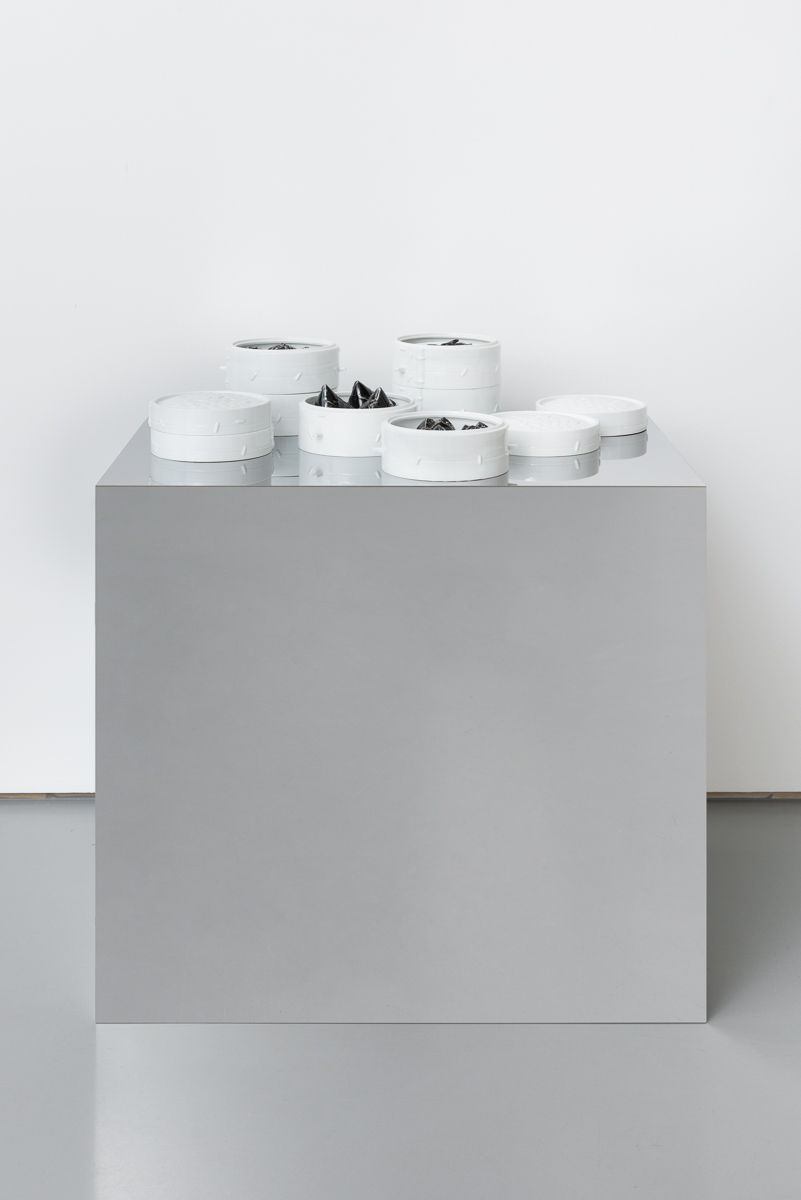 Rirkrit Tiravanija untitled (freedom cannot be simulated, Sundays are for dim sum)2015-2017 Aluminium, porcelain, Mirror ugyen black glaze, white glaze...