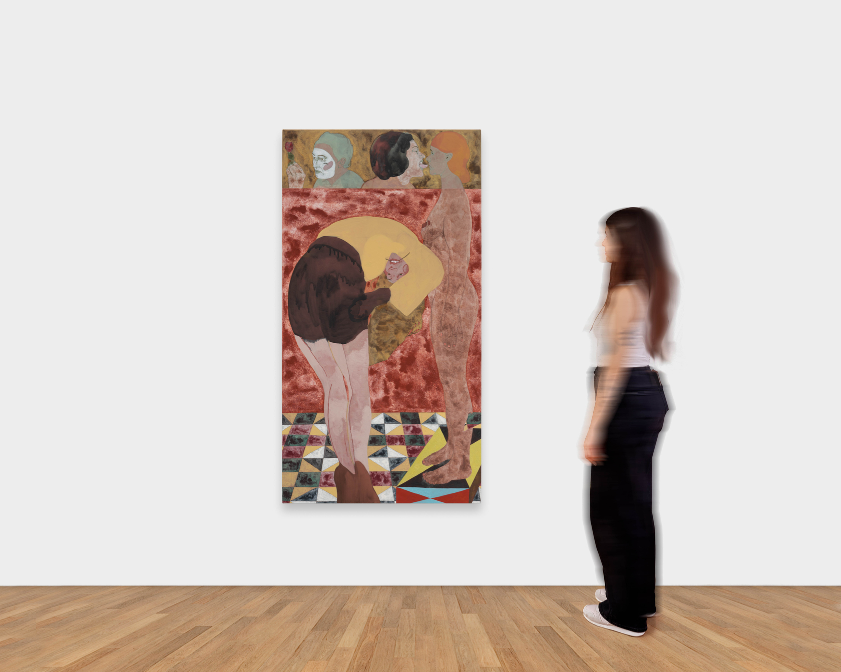 Ella Walker The Romance of the Rose2024 Acrylic dispersion, pigment, chalk and pencil, on canvas 170 x 90 cm 66...