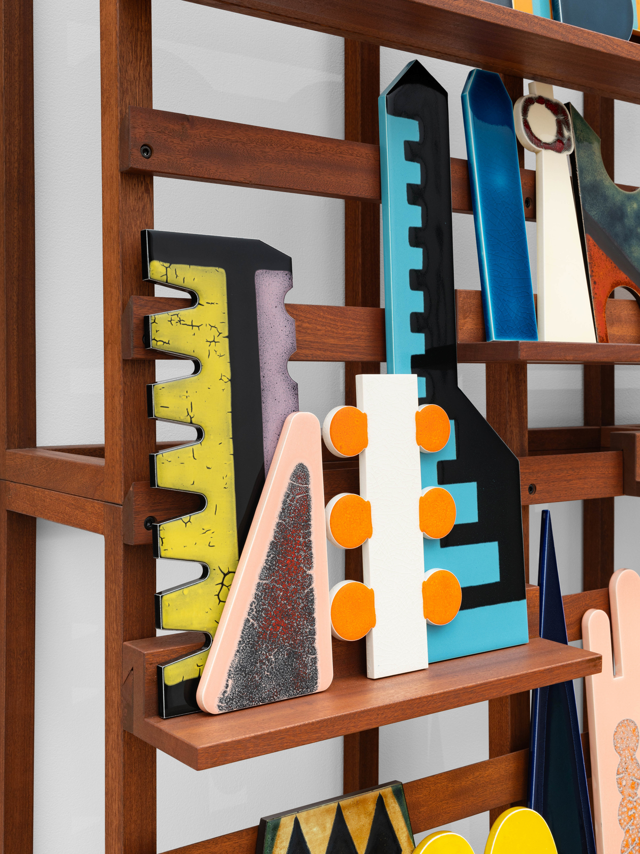 Lubna Chowdhary Serial Structures2023 Ceramic and Sapele wood 265 x 180 x 42 cm 104.38 x 70.88 x 16.5 in