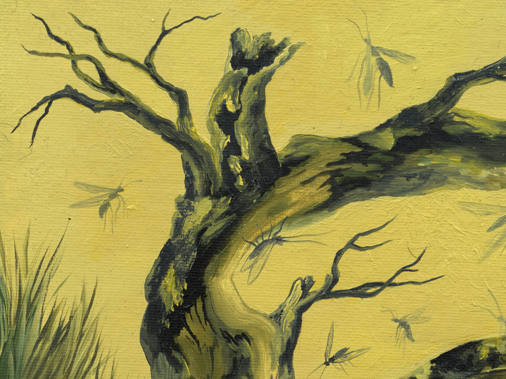 Kat Lyons Season of the Beetle2025 Oil on canvas Custom Frame: Dirt dyed muslin and acrylic paint 47.6 x 57.8...