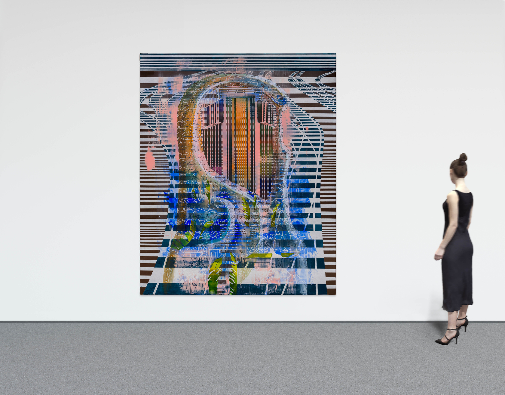 Cui Jie Ceramic Kissing Geese and Central Bank of West African States, Abidjan #22023 Acrylic on canvas 200 x 160...