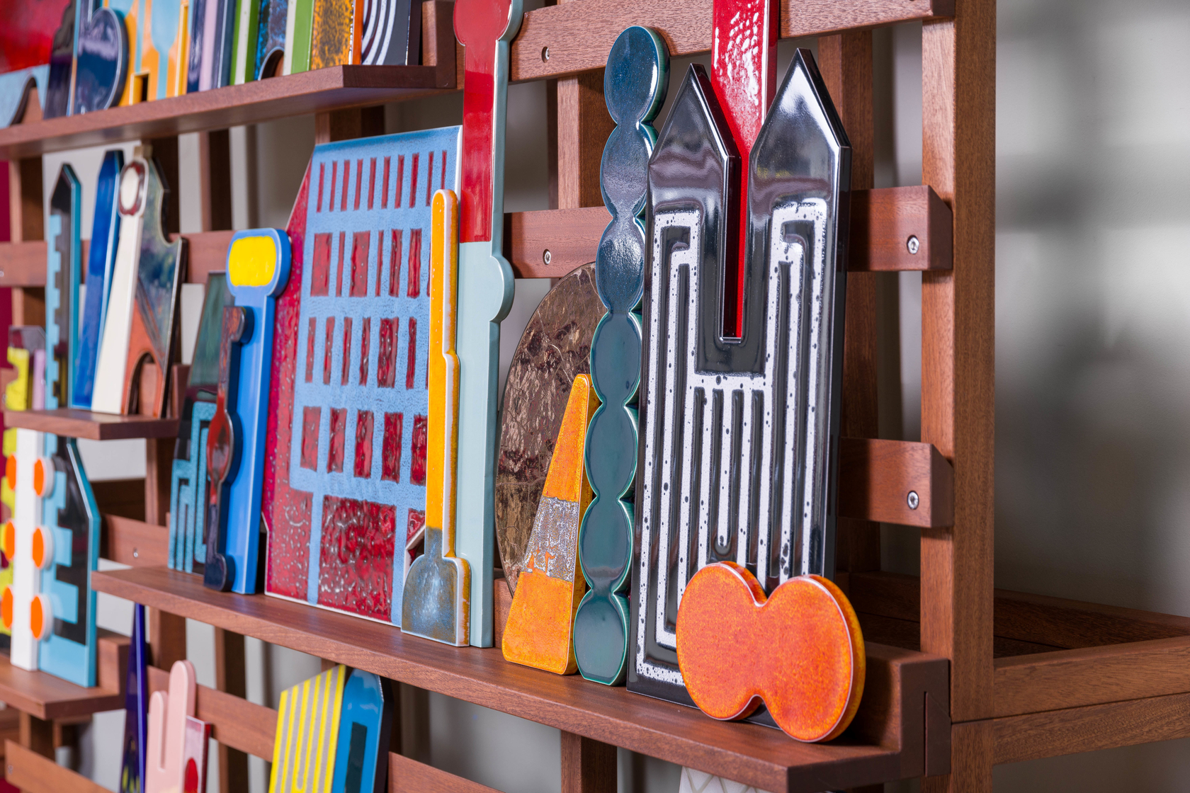 Lubna Chowdhary Serial Structures2023 Ceramic and Sapele wood 265 x 180 x 42 cm 104.38 x 70.88 x 16.5 in