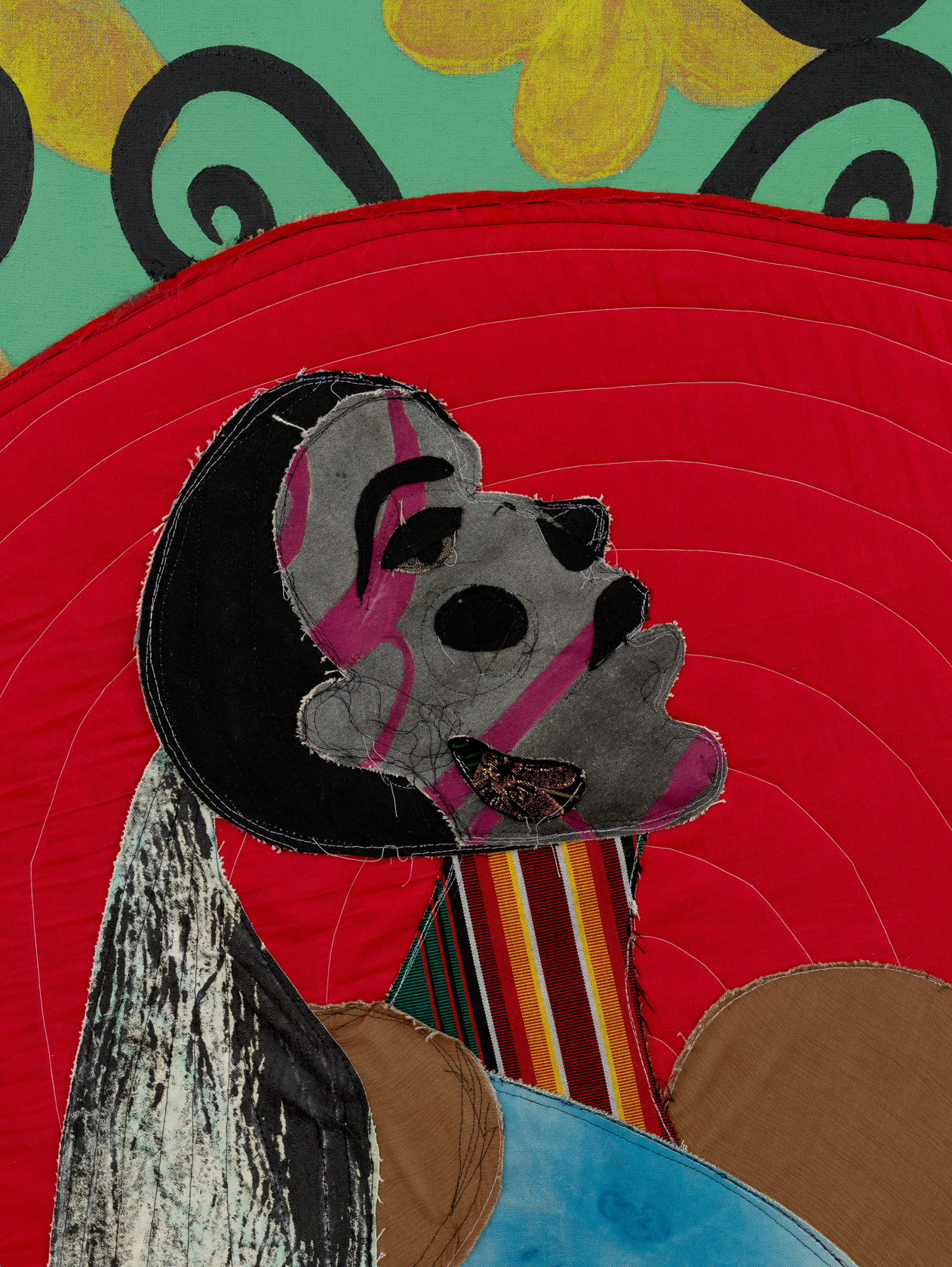 Tschabalala Self Spiral2024 Fabric, dye, thread, acrylic paint and oil paint on linen 182.9 x 213.4 cm 72 x 84...