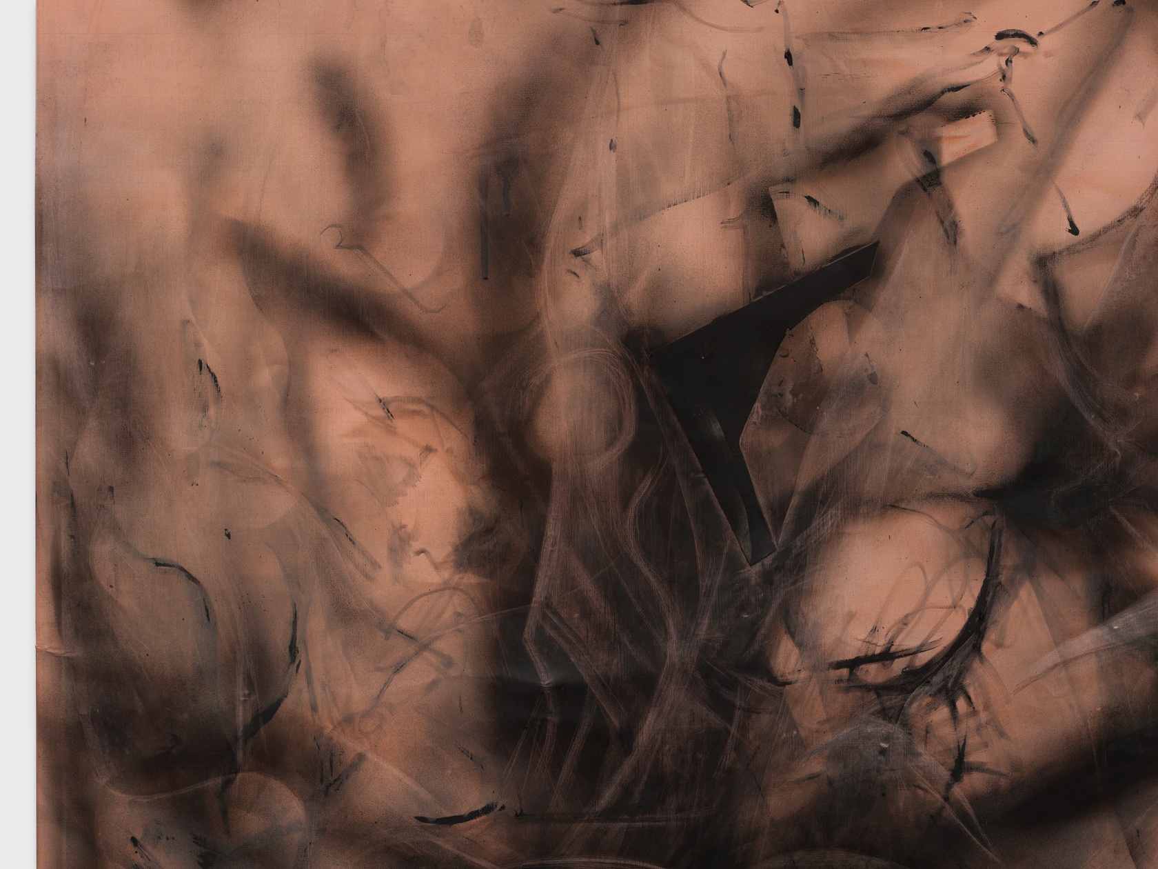 Peppi Bottrop Untitled2023 Oil, acrylic, spray paint, charcoal, graphite and paper on copper mesh 167.6 x 137.2 cm 66 x...