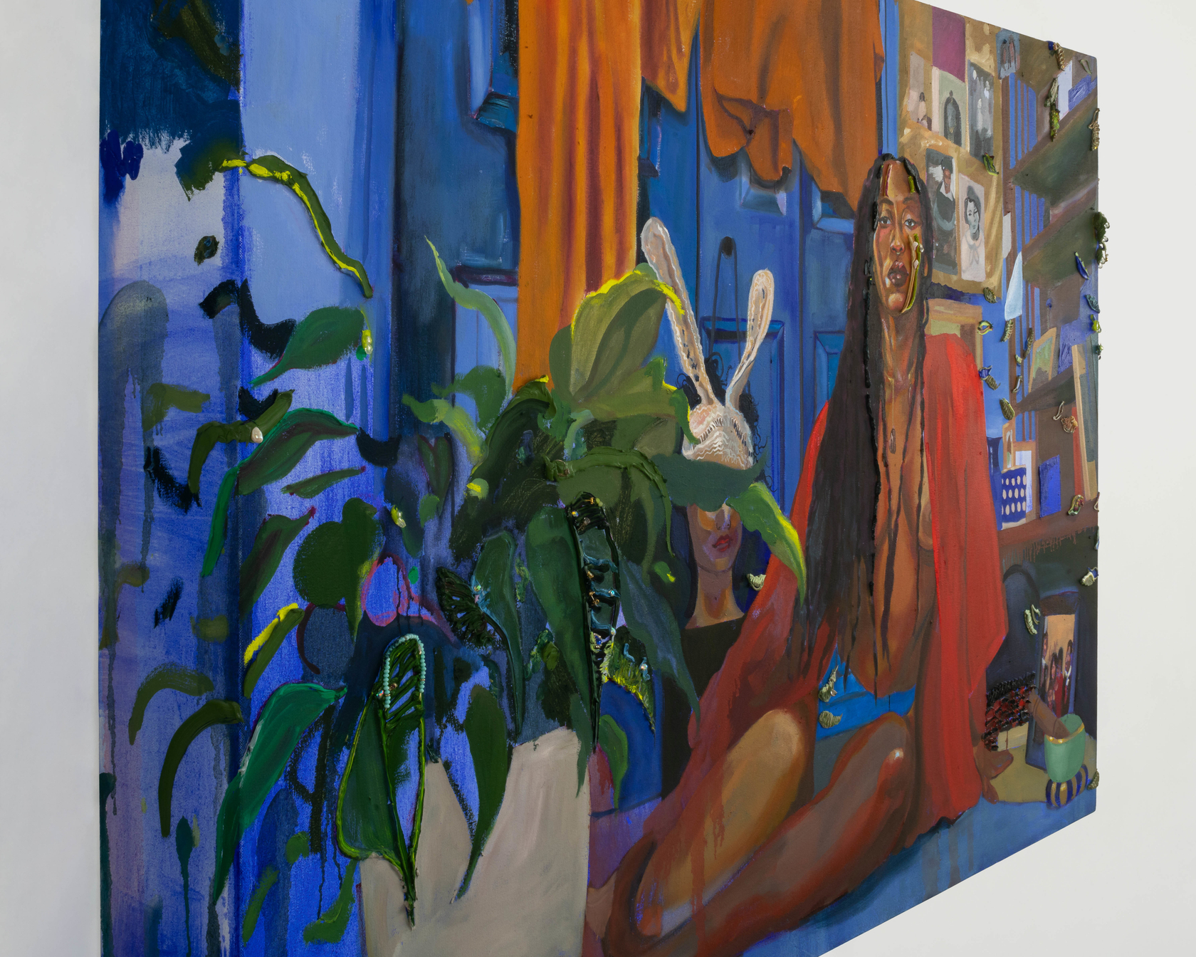 Gisela McDaniel Find my voice again2022 Oil on canvas, found objects, sound 101.6 x 152.4 cm 40 x 60 in