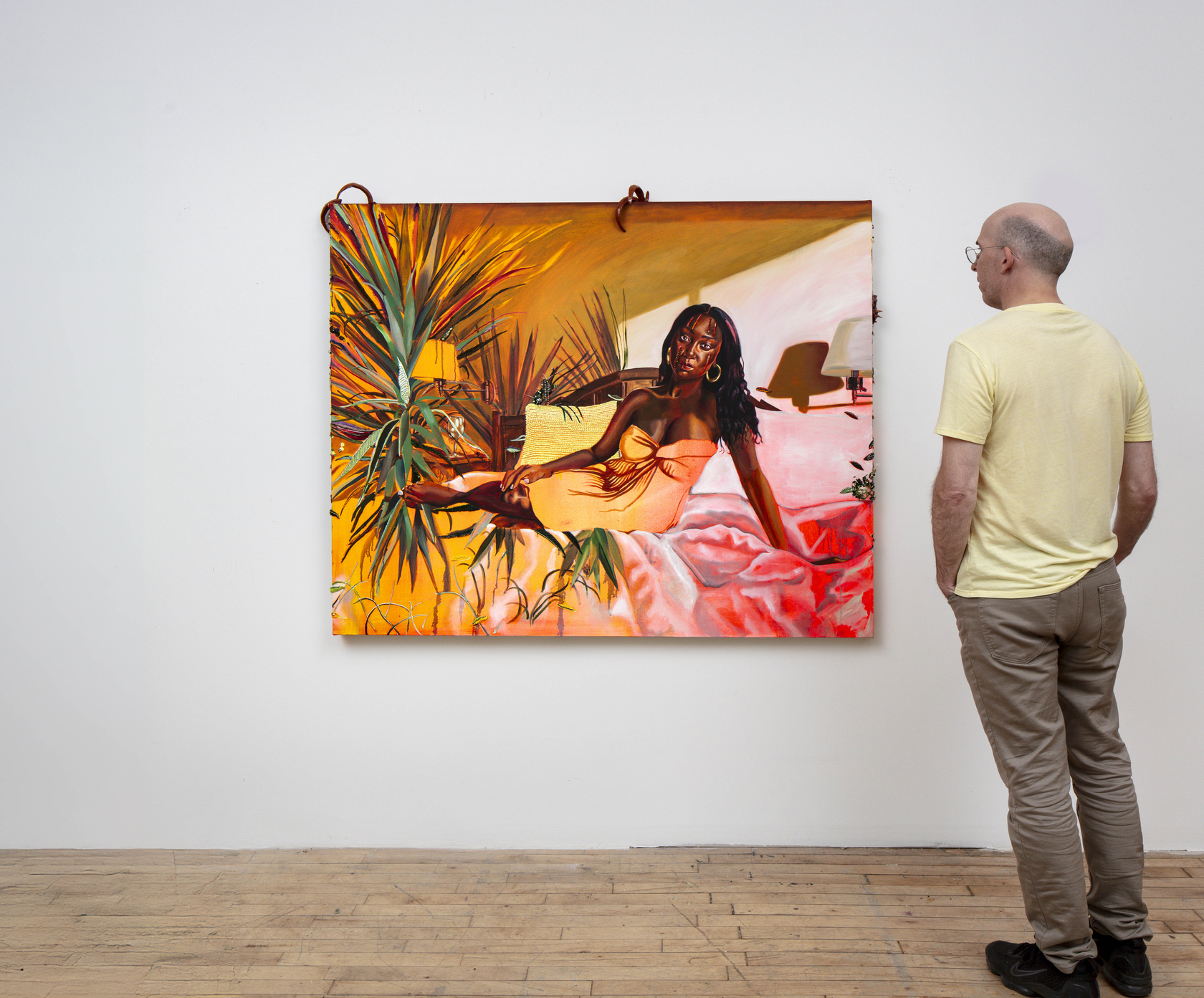 Gisela McDaniel Meeting my soul2024 Oil on canvas, found object, bead, resin, clay, audio 127 x 157.5 x 12.7 cm...