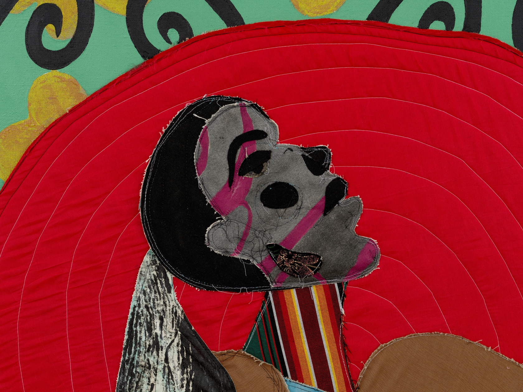 Tschabalala Self Spiral2024 Fabric, dye, thread, acrylic paint and oil paint on linen 182.9 x 213.4 cm 72 x 84...