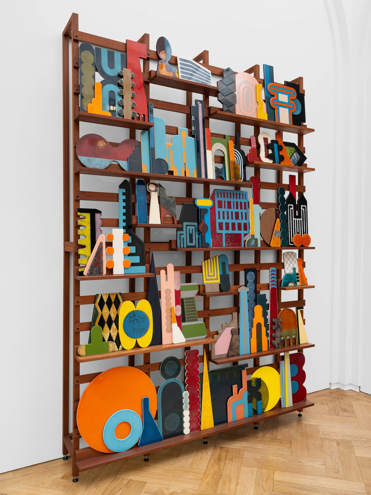 Lubna Chowdhary Serial Structures2023 Ceramic and Sapele wood 265 x 180 x 42 cm 104.38 x 70.88 x 16.5 in
