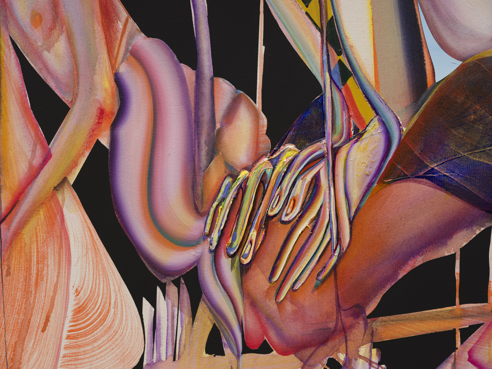 Christina Quarles Tomorrow Comes Today (Come What May/Cum, Whatever, Maybe)2020 Acrylic on canvas 139.7 x 218.4 x 5.1 cm 55...