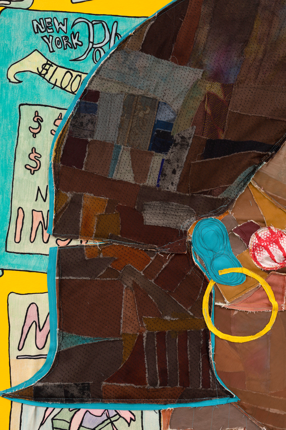 Tschabalala Self Customer 42024 Acrylic, colored pencil, fabric, painted canvas and thread on canvas 243.8 x 243.8 cm 96 x...