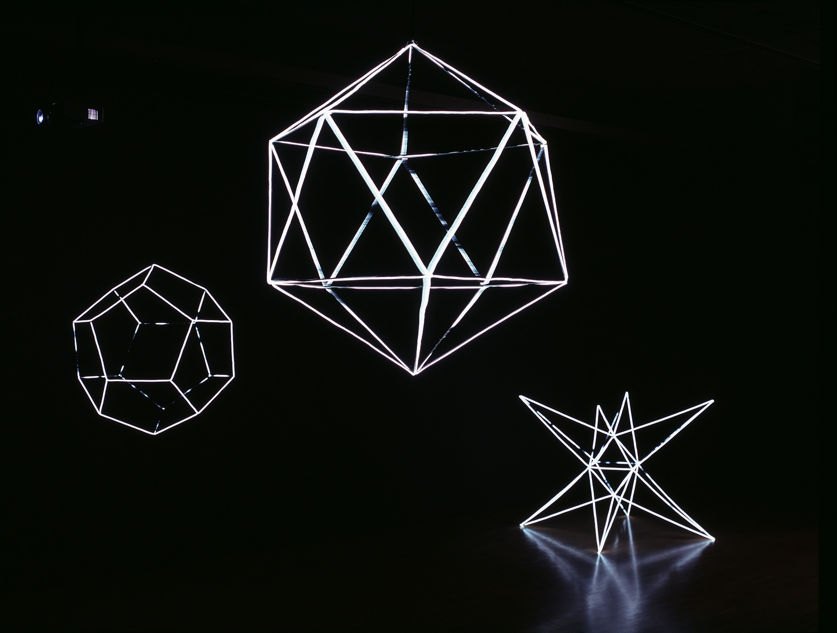 Electric Wire Drawing: P.S. Dodecahedron (hanging, no points), 2008 (left) Electric Wire Drawing: P.S. Icosahedron (hanging, no points), 2008 (center)...