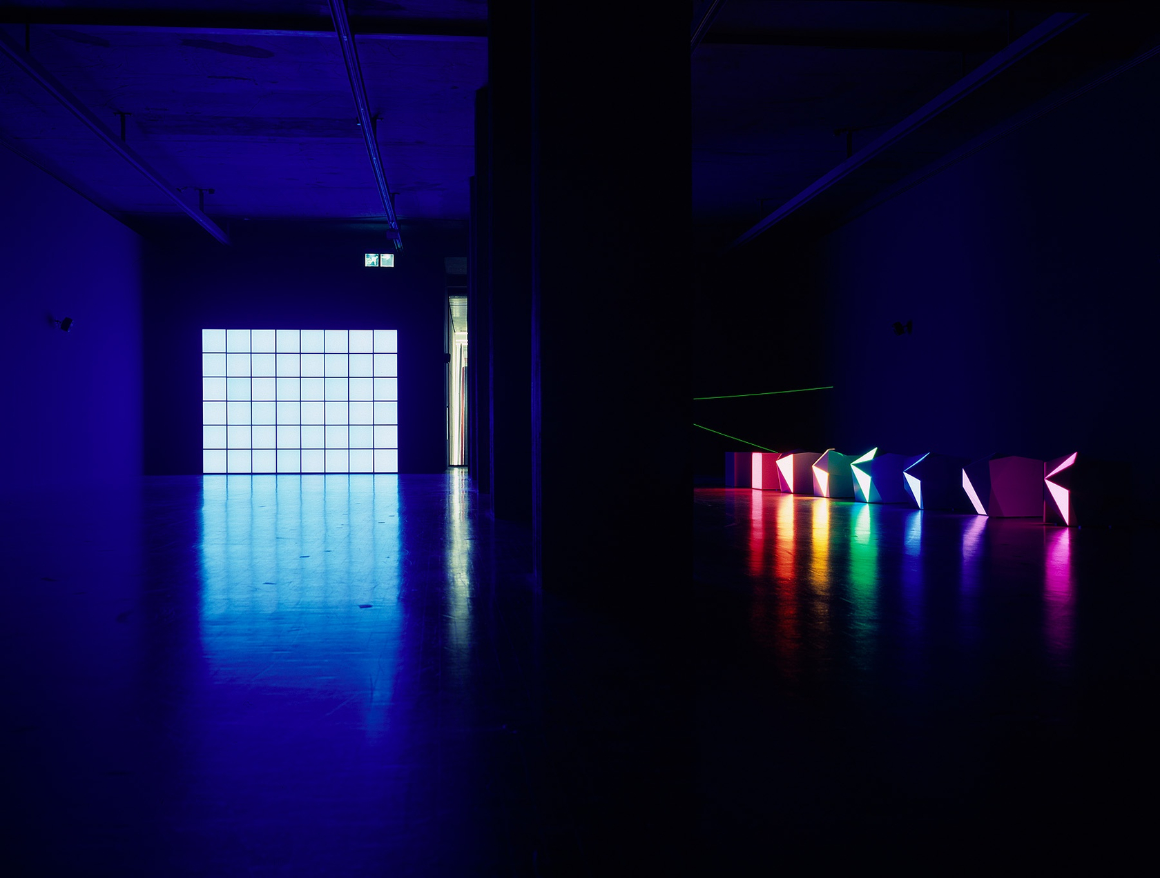 Z-Point, 2001/2004 (left) Progression of 8 Perverted Pixels, 2008 (right) Electric Wire Drawing: V Point (lime, wall to wall to...