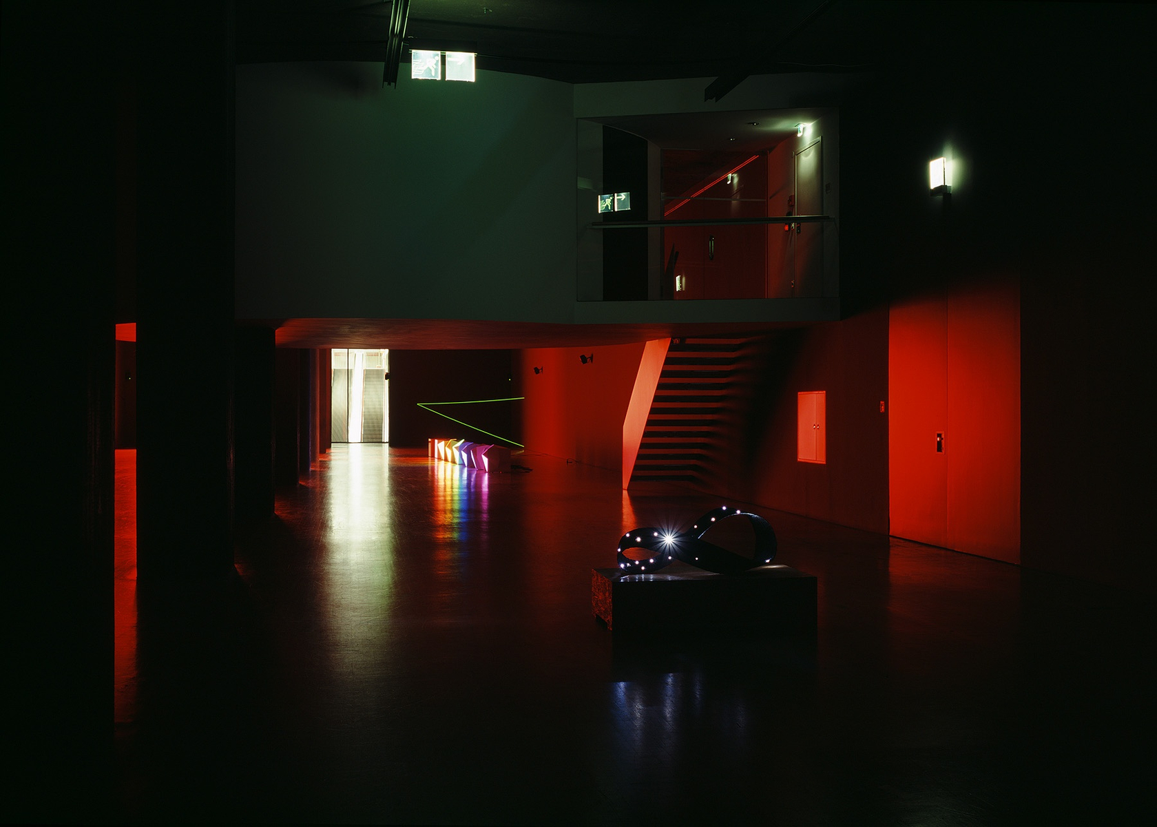 From back to front: Electric Wire Drawing: V Point (lime, wall to wall to wall), 2008 Progression of 8 Perverted...