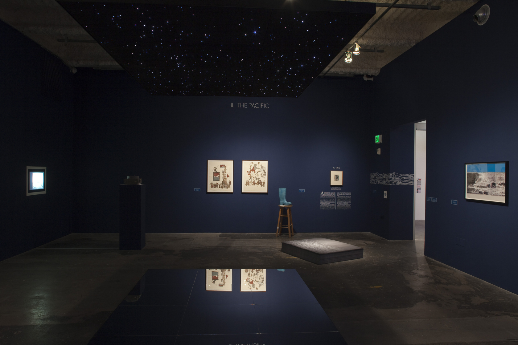 Night Sky: Mars from Venus: 12, 2007 (on ceiling and floor) Grid of 12 squares, preshrunk neoprene, aluminium and black...