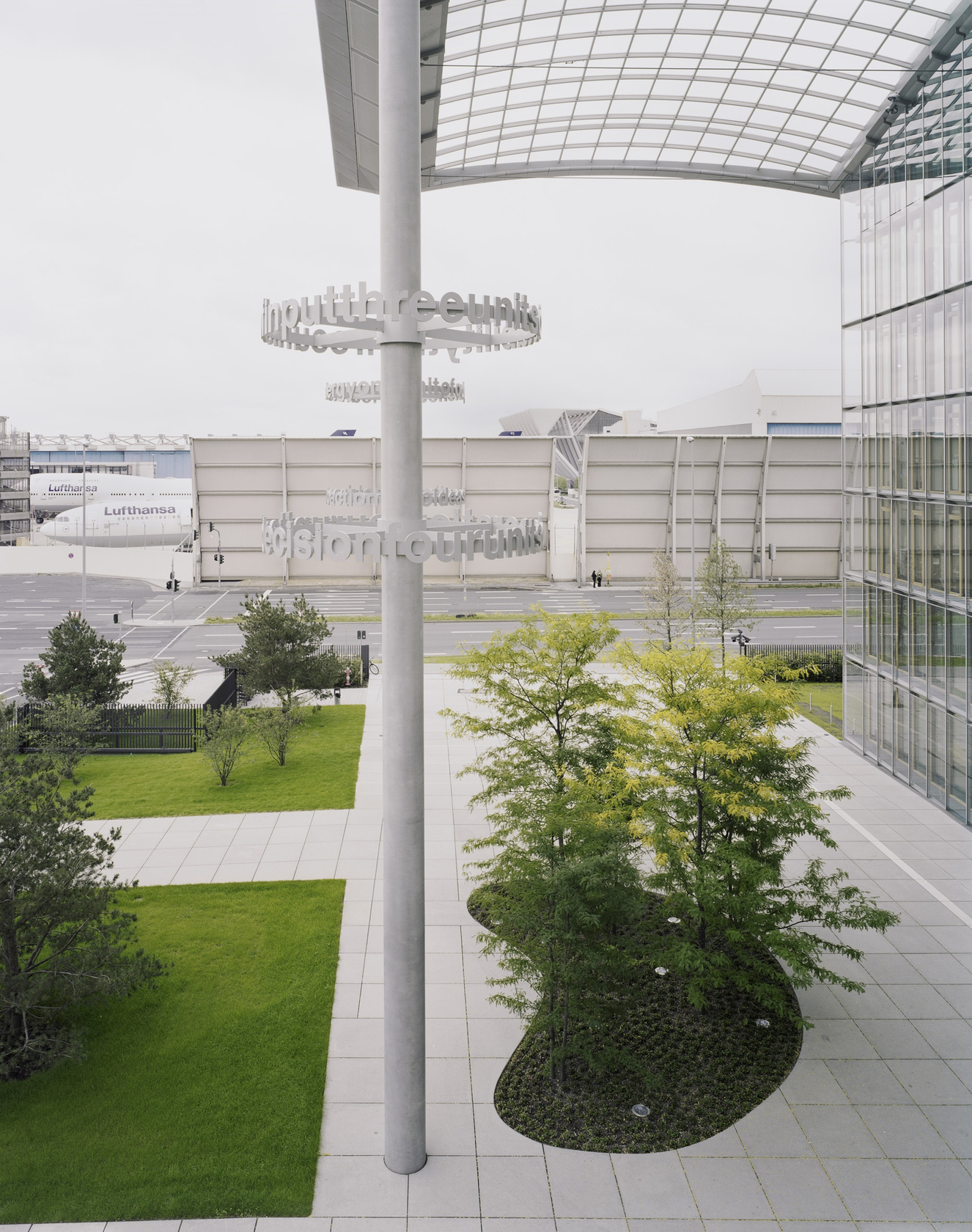 Liam Gillick Four levels of exchange, 2005 Powder-coated aluminium Four elements, each 50 x 460 cm The works read: one...