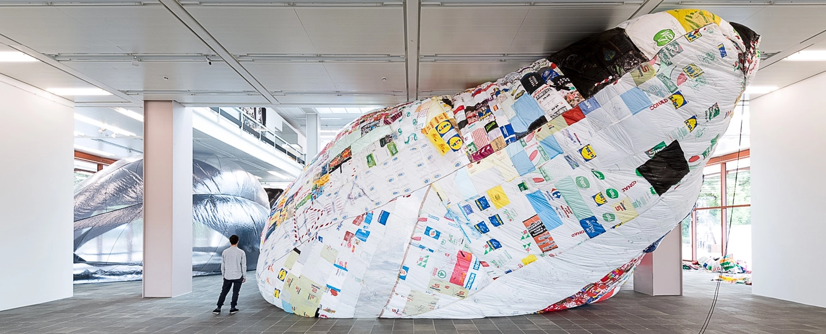 Museo Aero Solar, 2007–ongoing (center) Reused plastic bags, ventilator, tape, polyester rope, fabric The work is a flying museum, a...