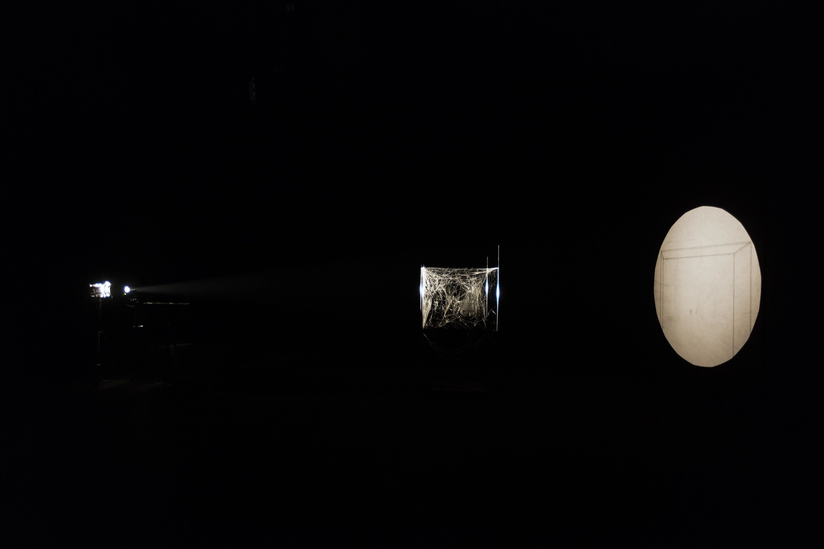 Arachno Concert With Arachne (Nephila senegalensis), Cosmic Dust (Porus Chondrite) and the Breathing Ensemble, 2016 Nephila senegalensis silk, carbon frame,...