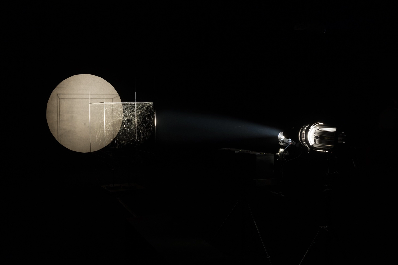 Arachno Concert With Arachne (Nephila senegalensis), Cosmic Dust (Porus Chondrite) and the Breathing Ensemble, 2016 Nephila senegalensis silk, carbon frame,...