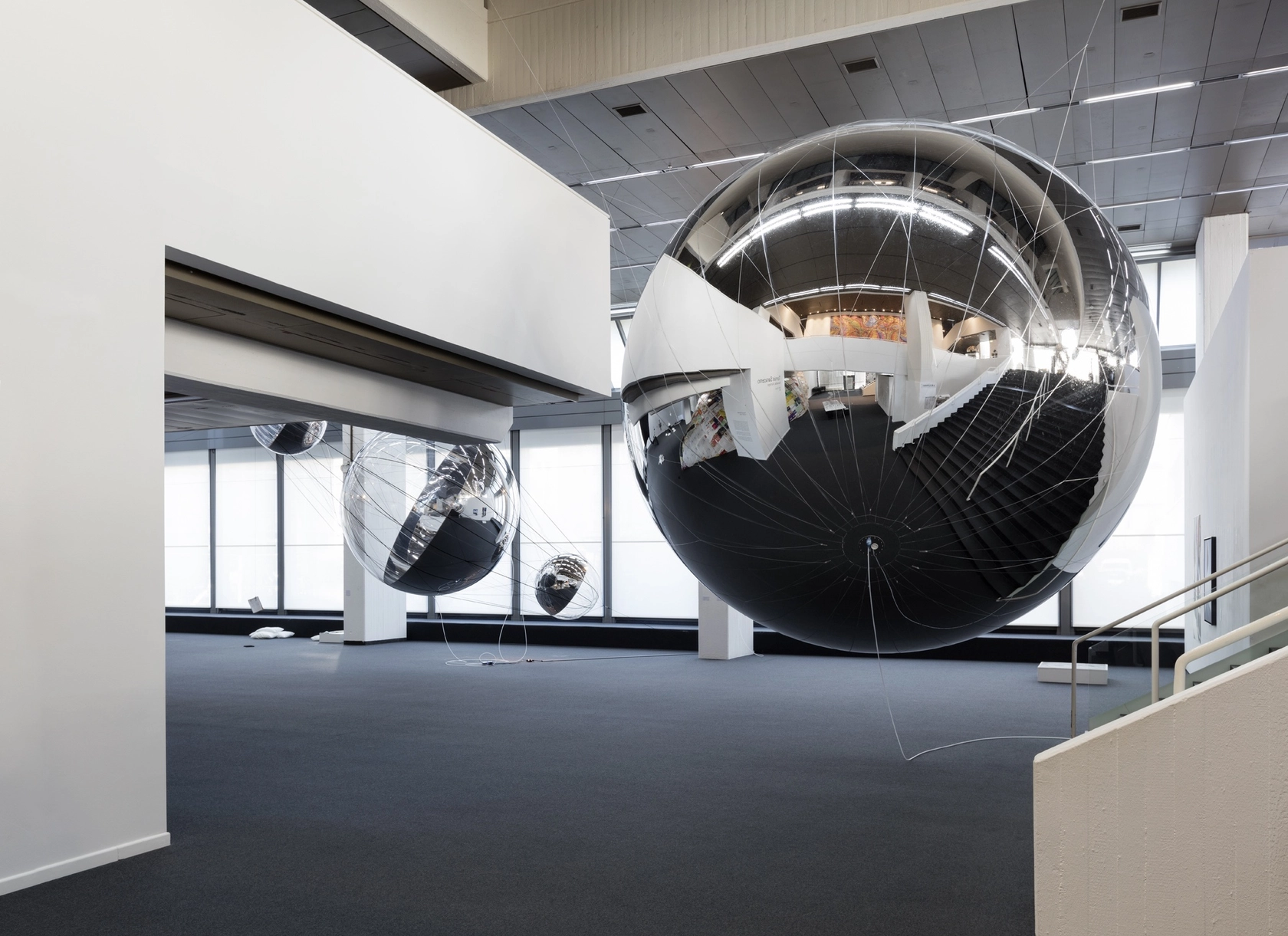 Sunny Day, 2017 Mylar transparent and metalized, tape, pump with overpressure release valve, polyester rope, net, metal ring The inflatable...