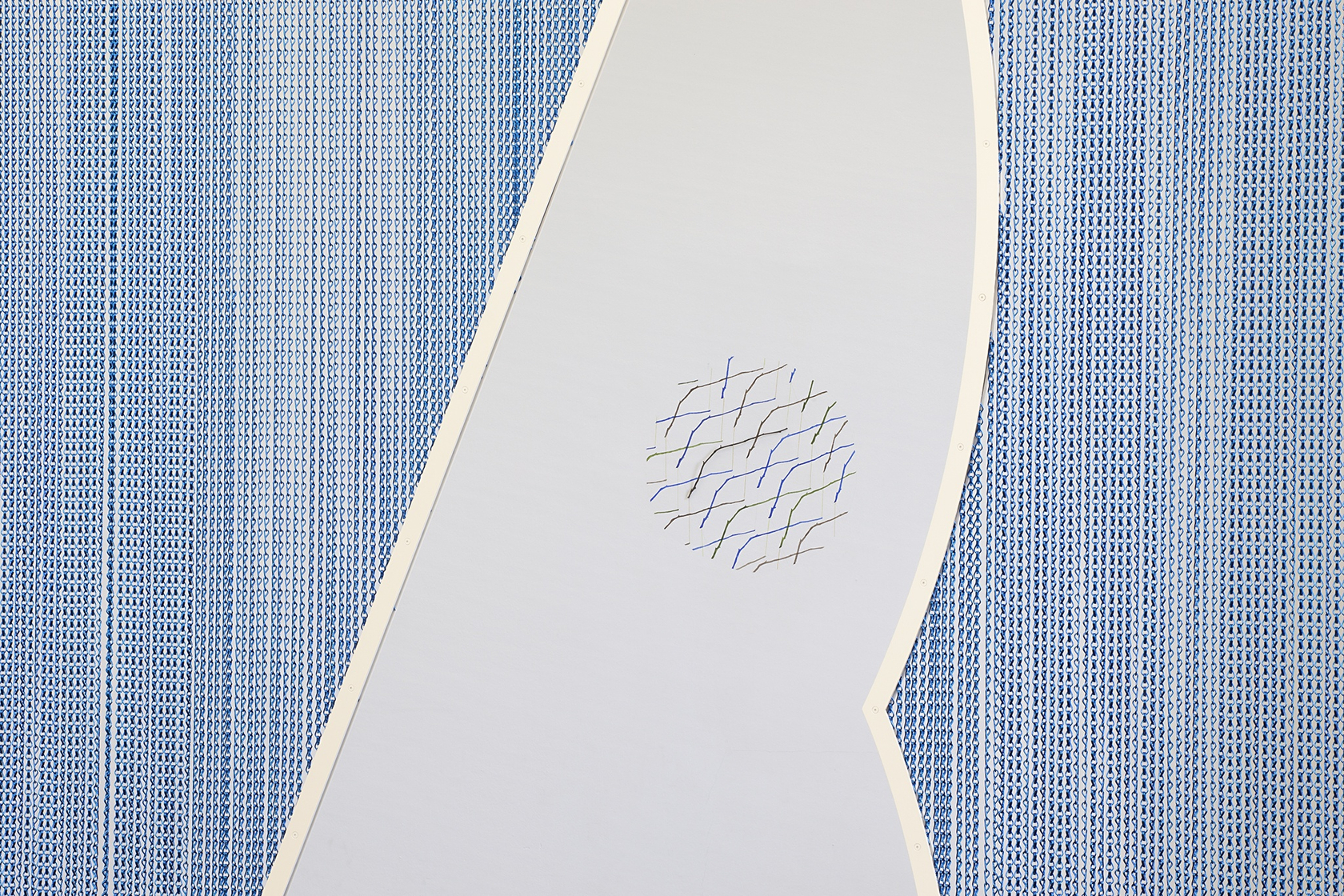 Untitled, 2014 Kriska aluminium curtain, laser-cut and powder coated steel frame The curtains are both indications of a transition (meant...