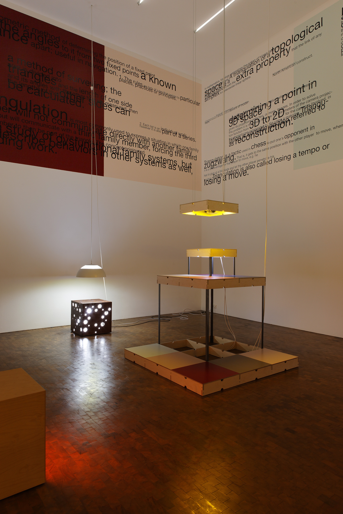 Pong, 2010 (center) Wood, steel, two mono sound tracks each with a different tone from the game Pong, sound equipment,...