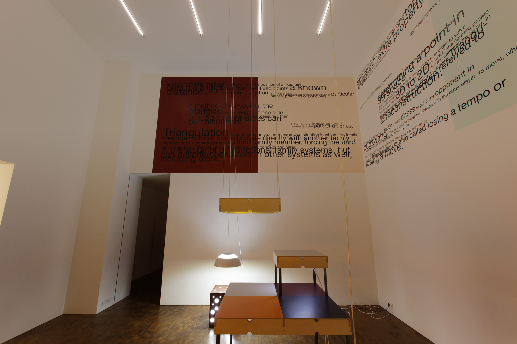 Triangulation Remix (Wall Painting), 2010 Paint, vinyl letters The work is a wall painting on two walls and is an...