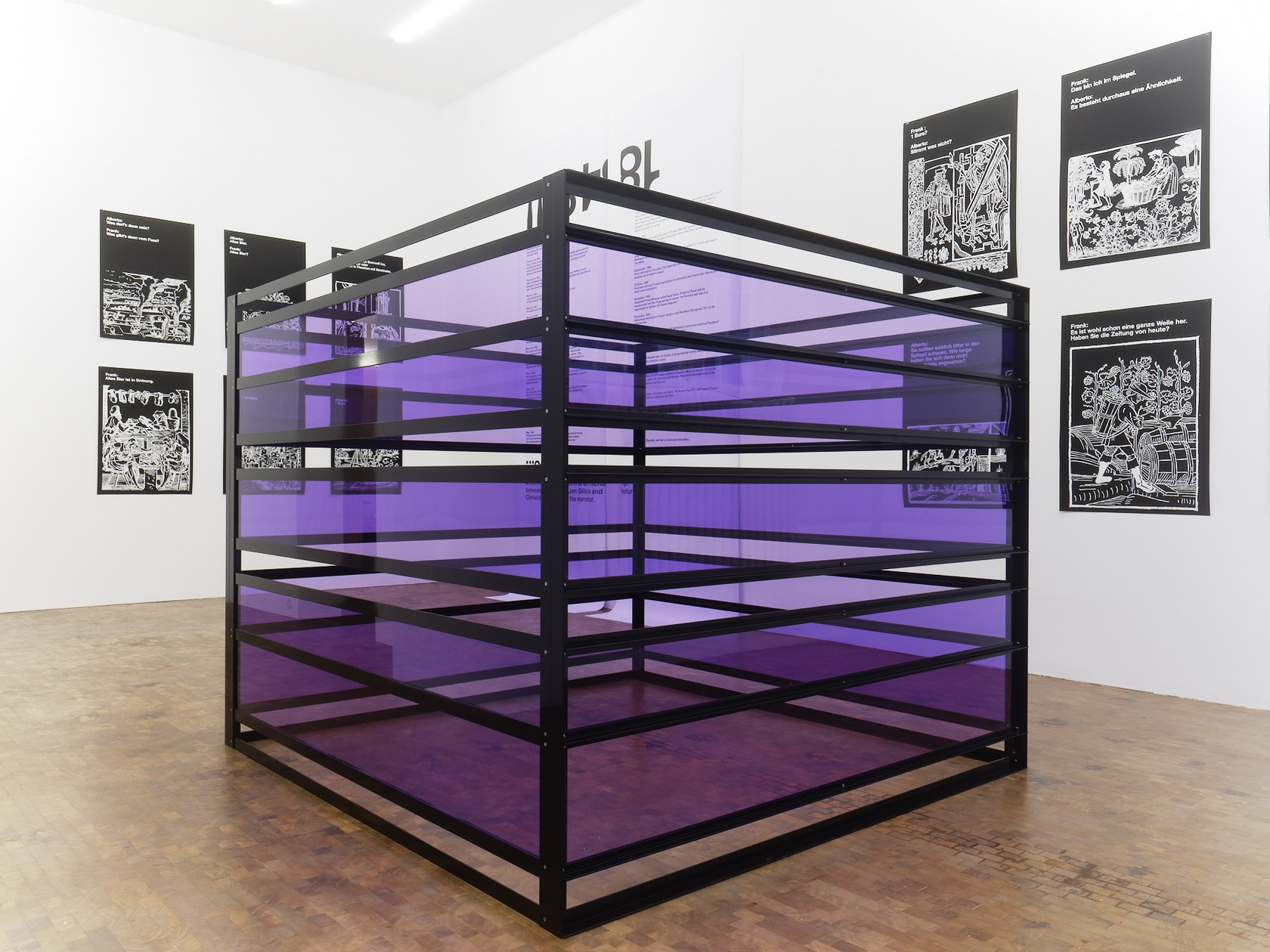 Constricted Production, 2010 (center) Powder-coated aluminium, Plexiglas Anchoring the exhibition is a new aluminium and Plexiglas structure that continues the...