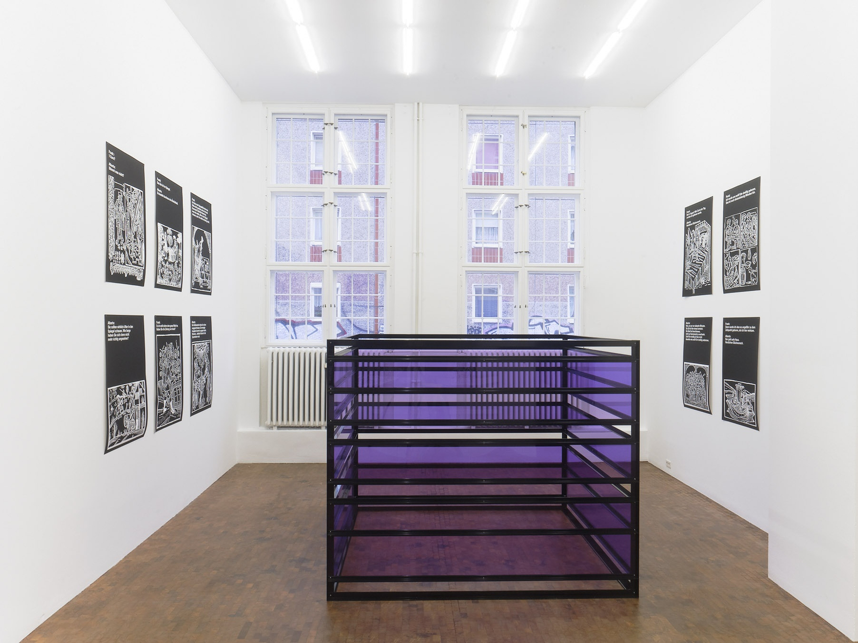 Constricted Production, 2010 (center) Powder-coated aluminium, Plexiglas Anchoring the exhibition is a new aluminium and Plexiglas structure that continues the...