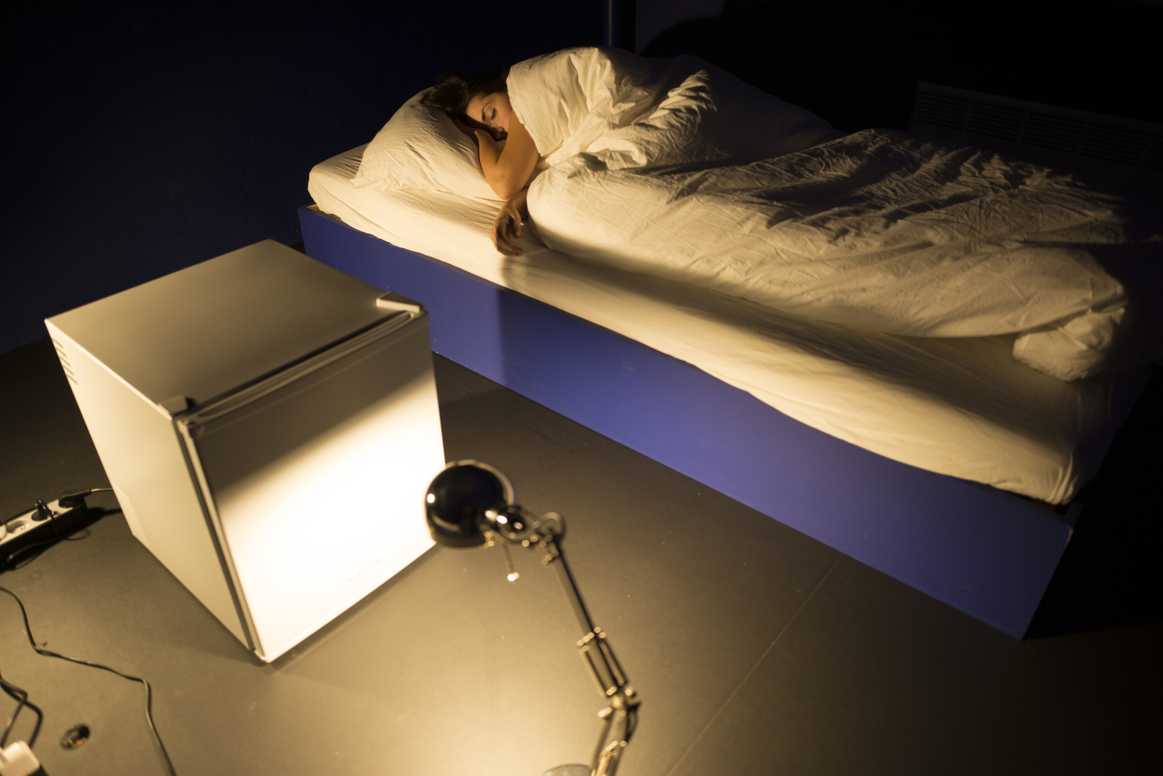 Dancer Olga Dukhovnaya sleeping dancers sleeping inside a building, 2016 Various materials Photo &copy; Studio Jean-Pascal Flavien