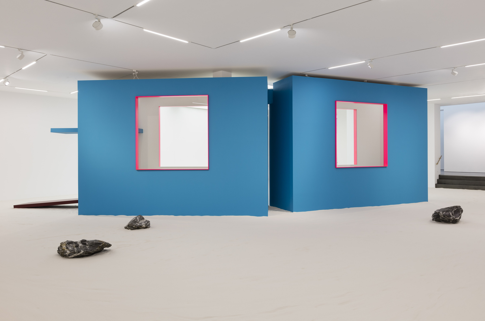 ballardian four, 2015–17 Plasterboard, glass, metal (house) Shower curtain, metal rod, camp bed, soft PVC foil, Plexiglas, velcro (inside the...