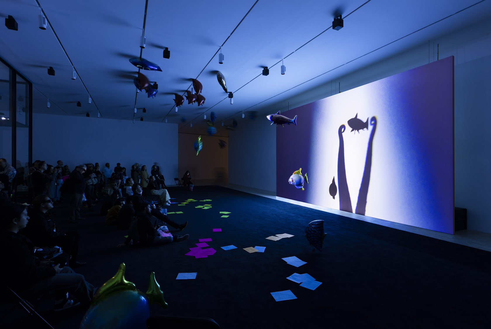 On the screen: Anywhen, 2017 4K digital film, color, sound Duration: 11:02 min On the ceiling: My Room Is Another...