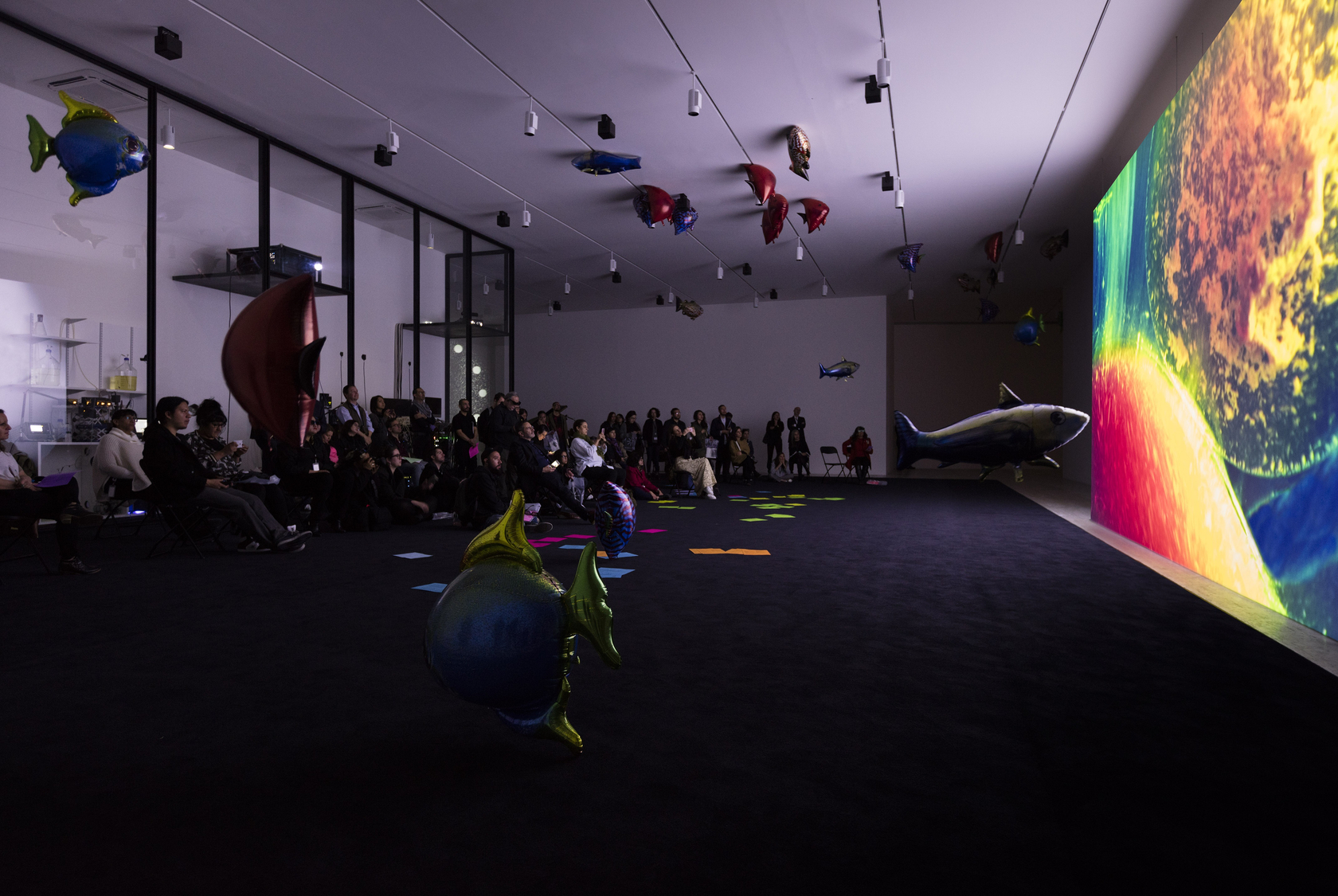 On the screen: Anywhen, 2017 4K digital film, color, sound Duration: 11:02 min On the ceiling: My Room Is Another...