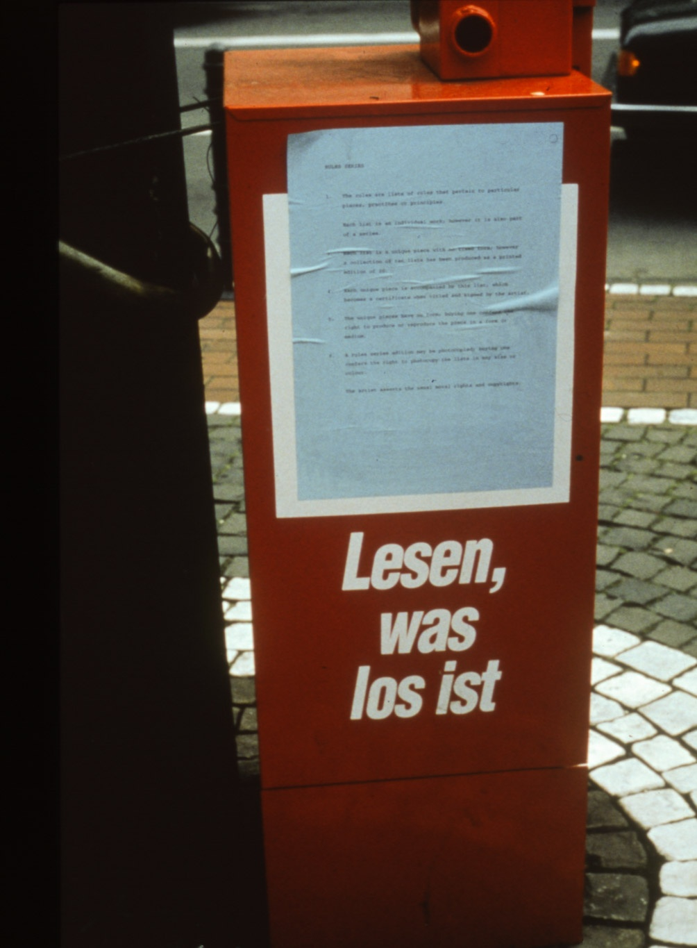 Exhibition view: Angela Bulloch, Rules Series, Esther Schipper, Cologne, 1993. Photo &copy; Lothar Schnepf
