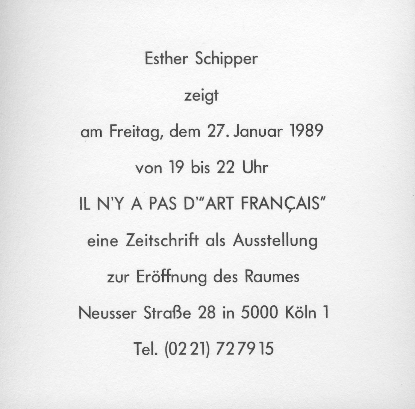 Original exhibition invitation (verso)