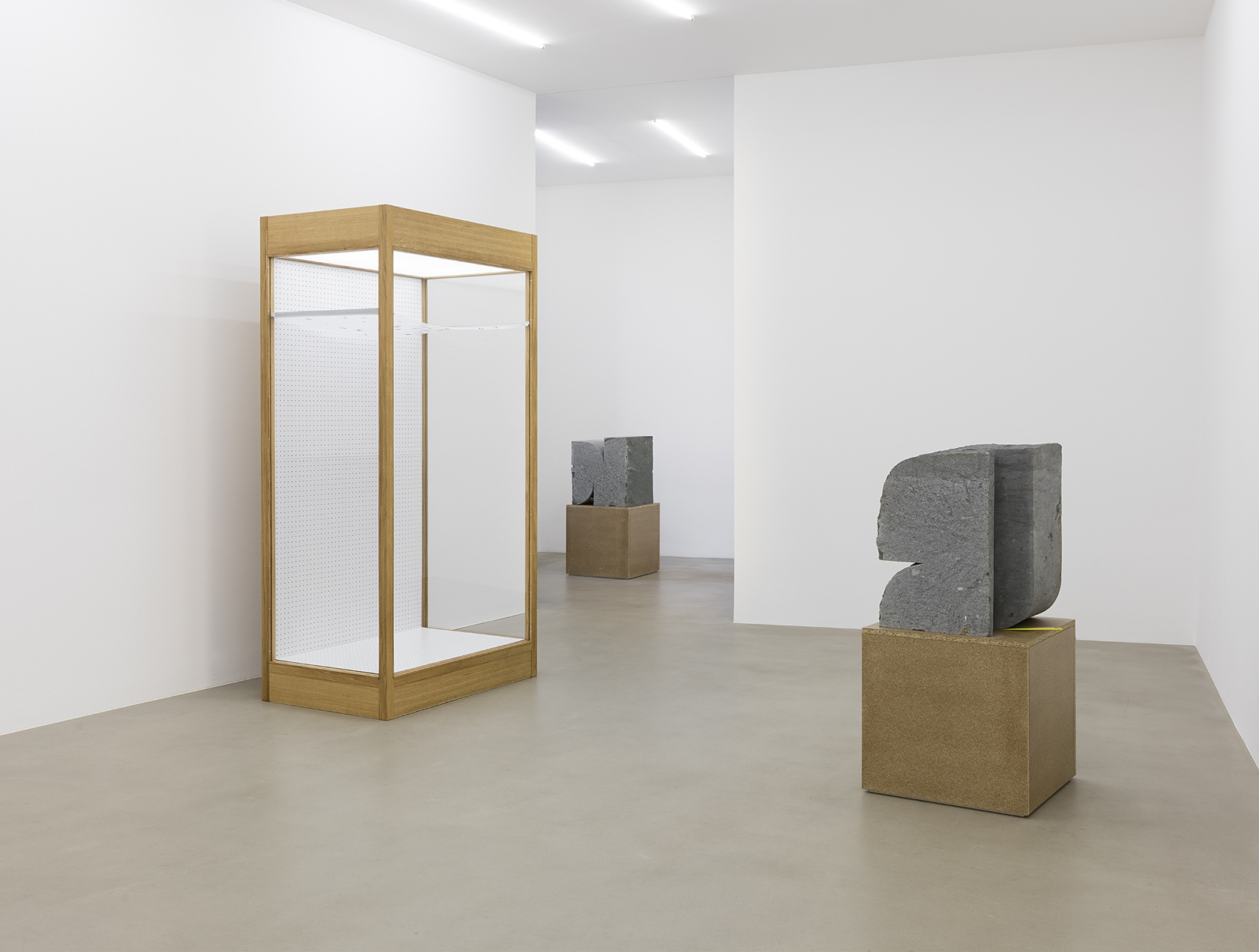 Energy saving chart, 2015 (left) Mixed media in wood and plexiglas vitrine with interior lighting Energy saving chart consists of...