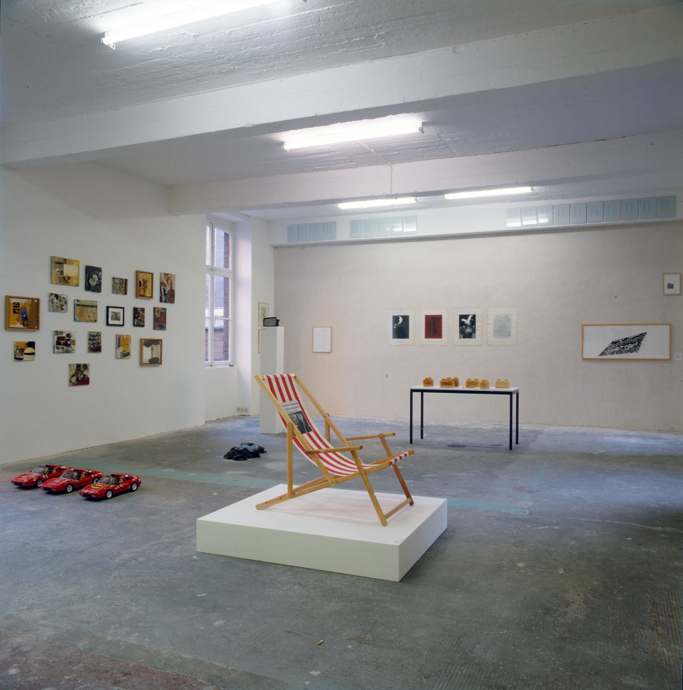 Exhibition view: Jutta Koether, Esther Schipper, Rosemarie Trockel, Rotation, Esther Schipper, Cologne, 1990. Photo &copy; Lothar Schnepf