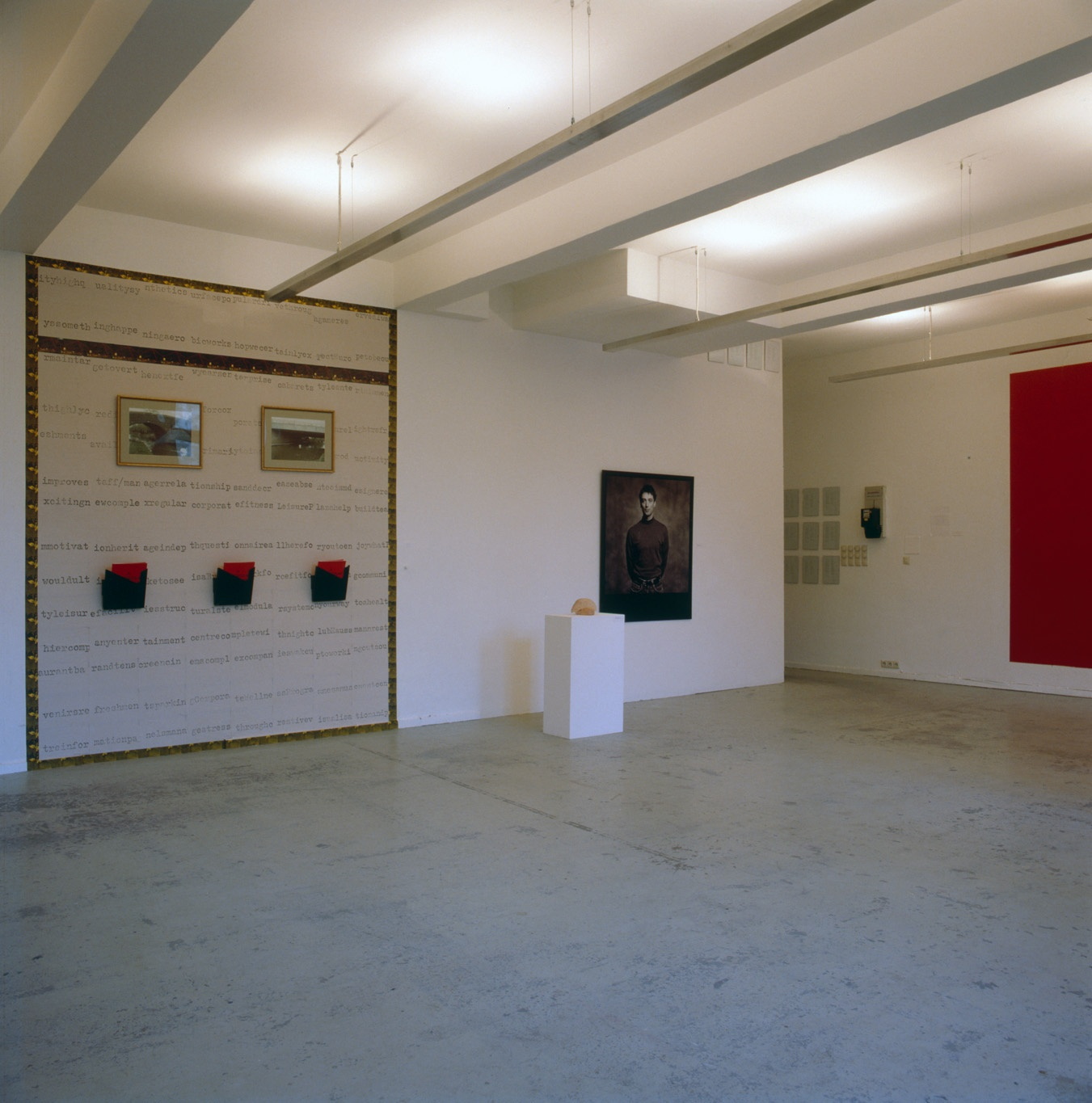 Exhibition view: Jutta Koether, Esther Schipper, Rosemarie Trockel, Rotation, Esther Schipper, Cologne, 1990. Photo &copy; Lothar Schnepf