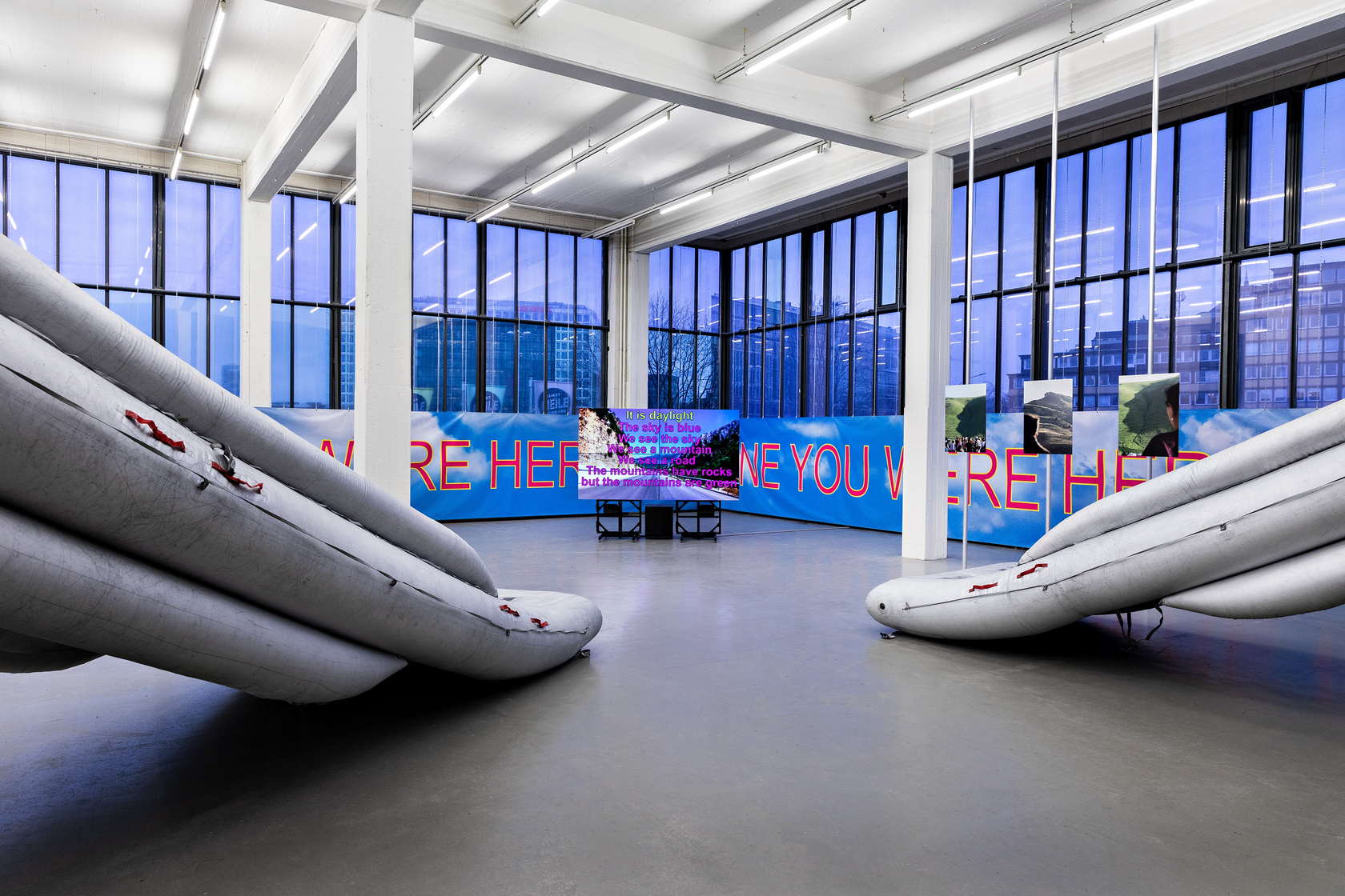 car, road, mountain, 2020 Digital video, site-specific installation with photographs, advertisement banners and airplane slides Dimensions variable Photo © Fred...