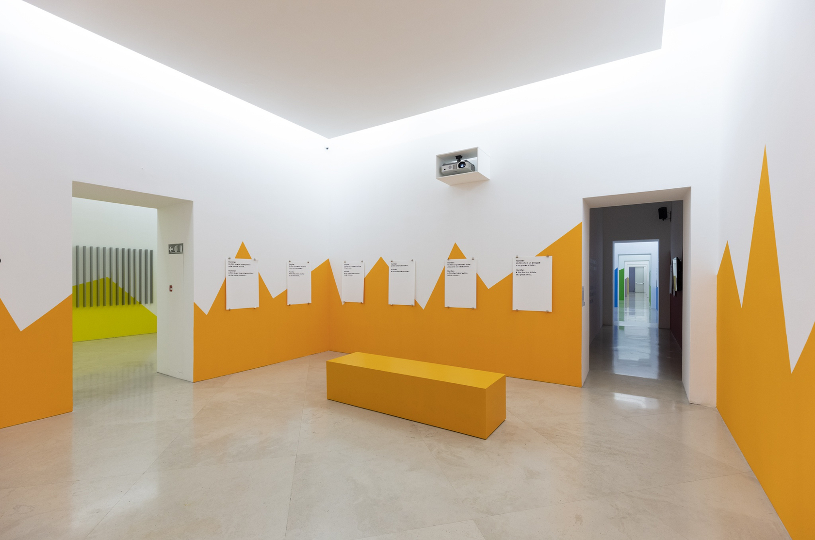 Exhibition view: Liam Gillick, Standing on Top of a Building: Films 2008-2019, Madre Museum, Naples 2019 Photo © Madre Museum,...