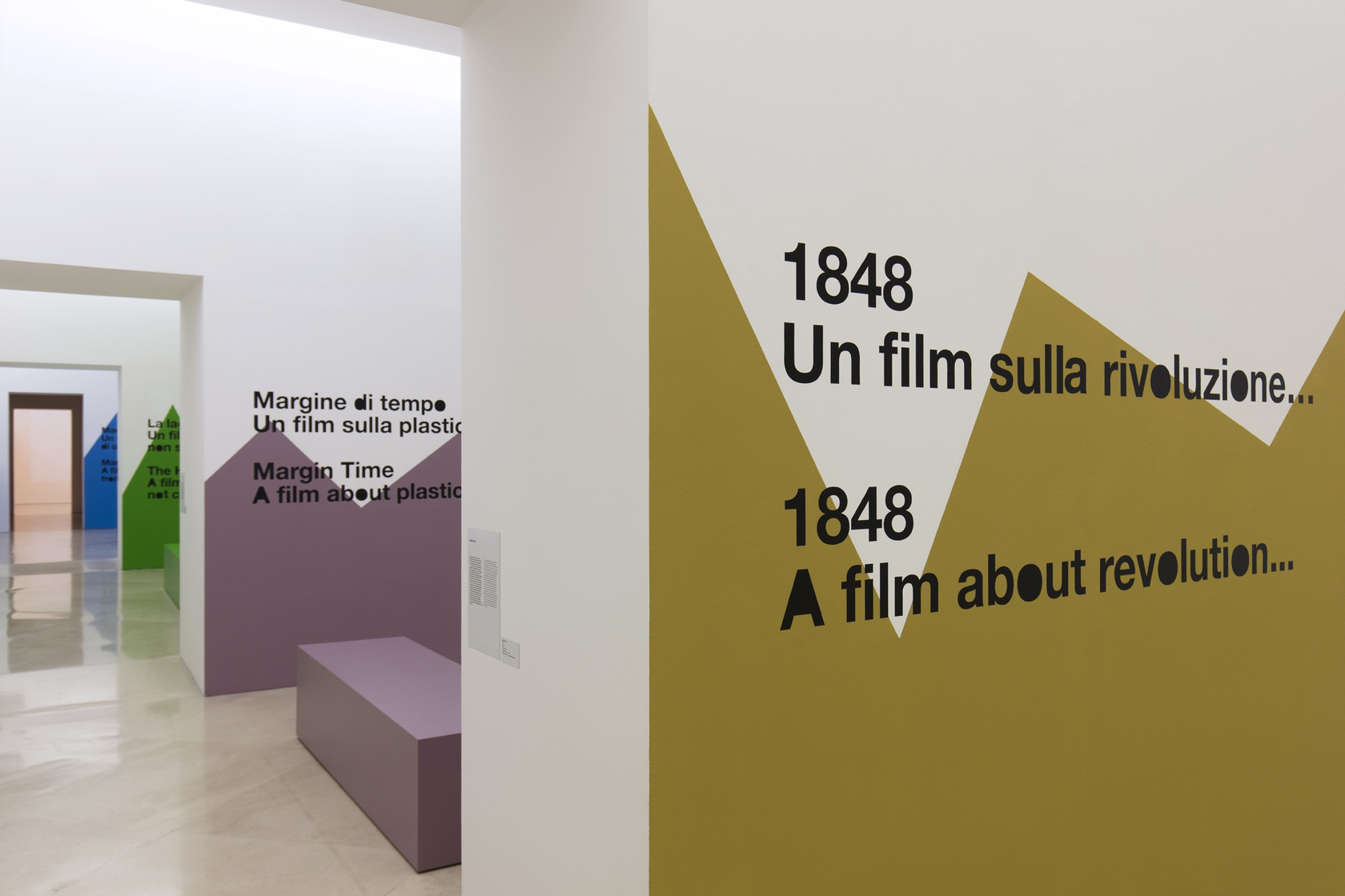 Exhibition view: Liam Gillick, Standing on Top of a Building: Films 2008-2019, Madre Museum, Naples 2019 Photo © Madre Museum,...