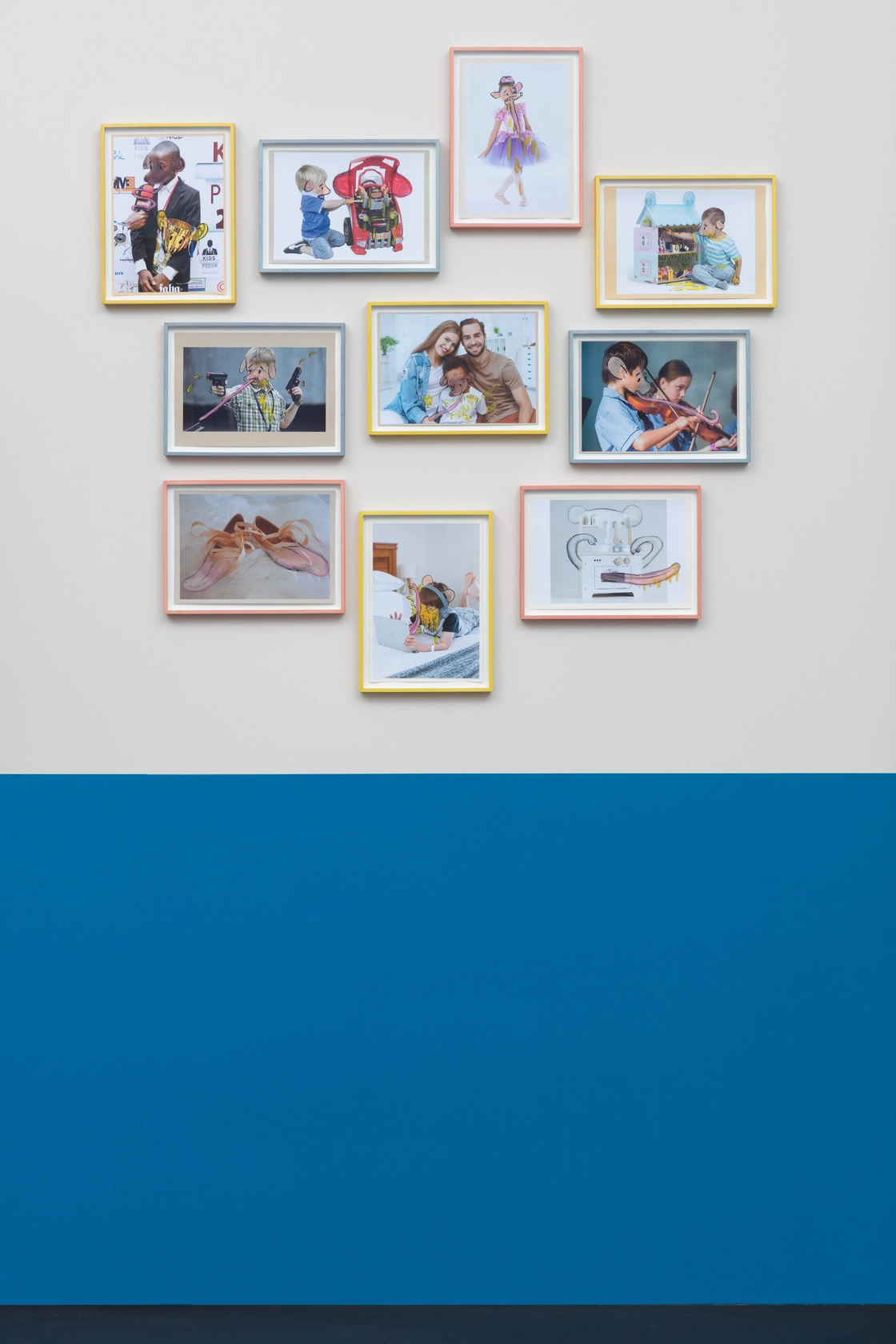 Detail: Who's Childhood?, 2021, sculptural video installation (cardboard, electrical tape, Plexiglas, antique tripod, projector, projection screen, animation, color, sound), 20...