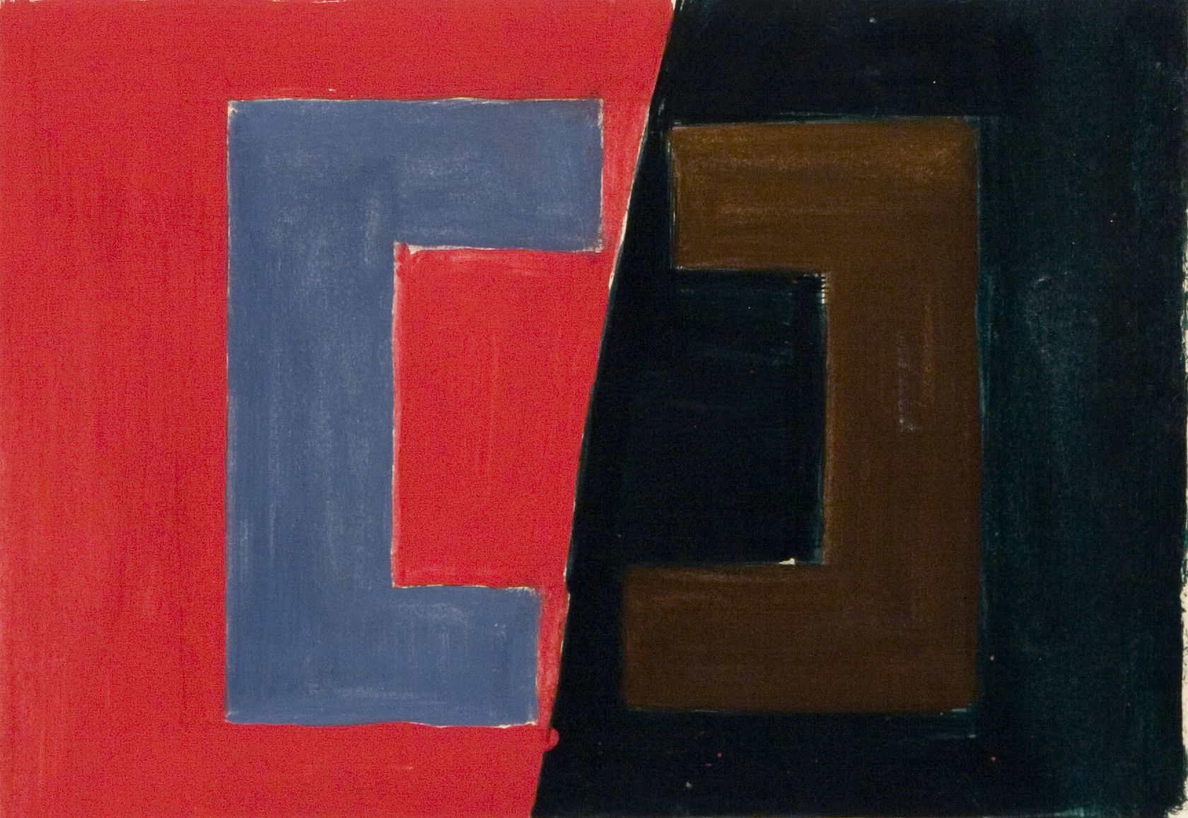 Michael Kidner Split Rectangle (grey on red facing brown on dark green), 1957