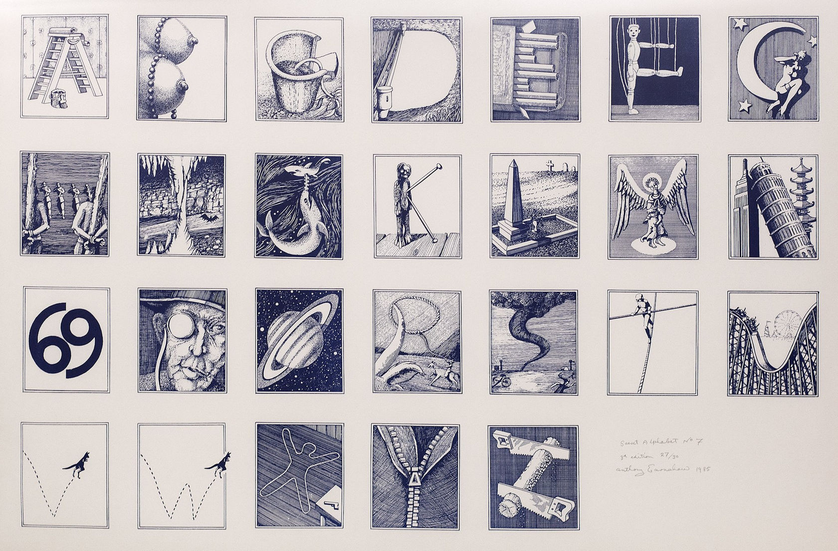 Anthony Earnshaw, Secret Alphabet No. 7 (Dark Blue), 1985