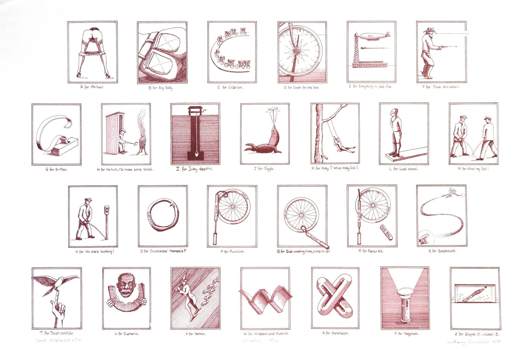 Anthony Earnshaw, Secret Alphabet No. 8 (Maroon), 1985