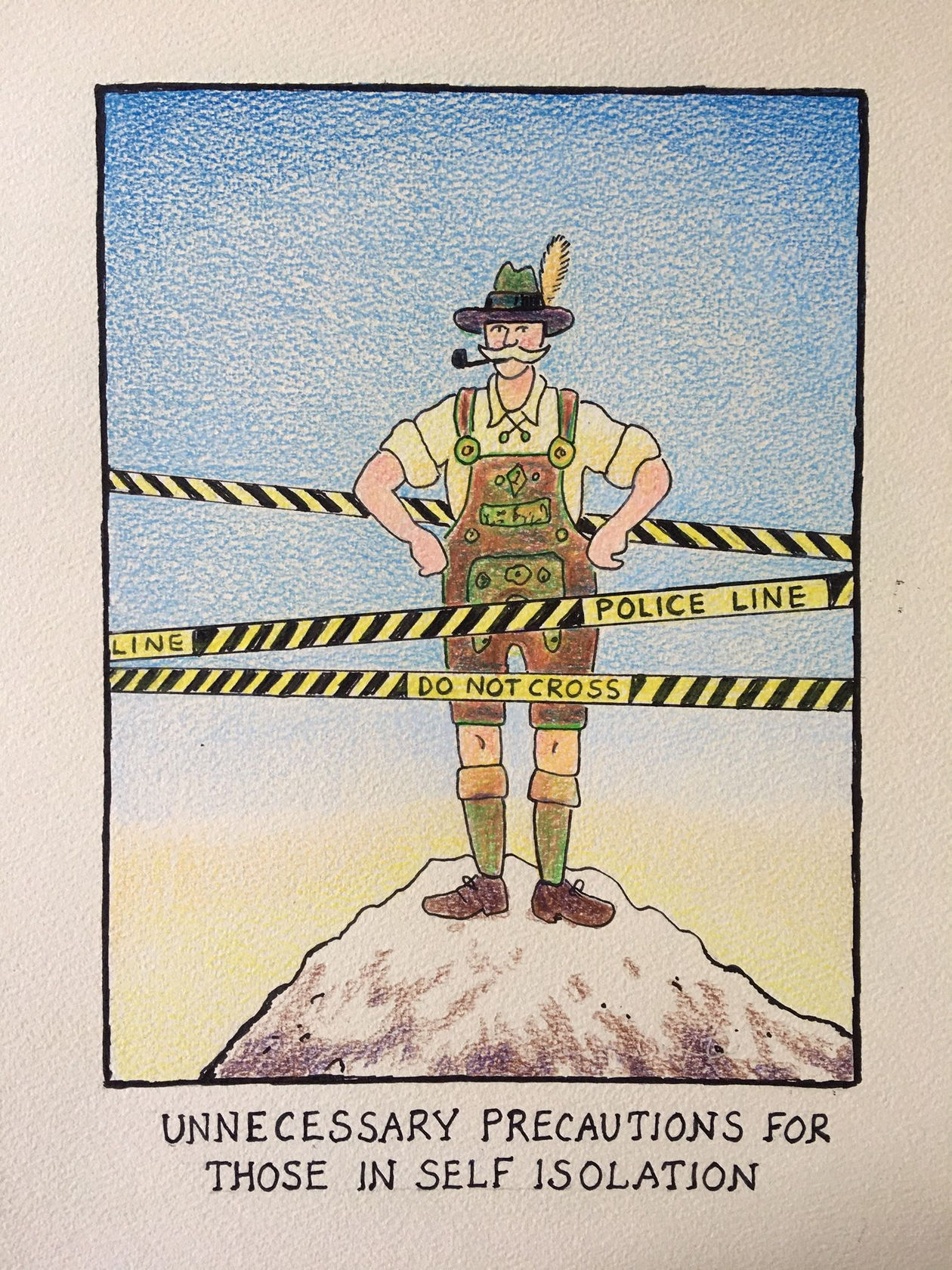 Glen Baxter, Unnecessary Precautions for Those in Self Isolation, 2020