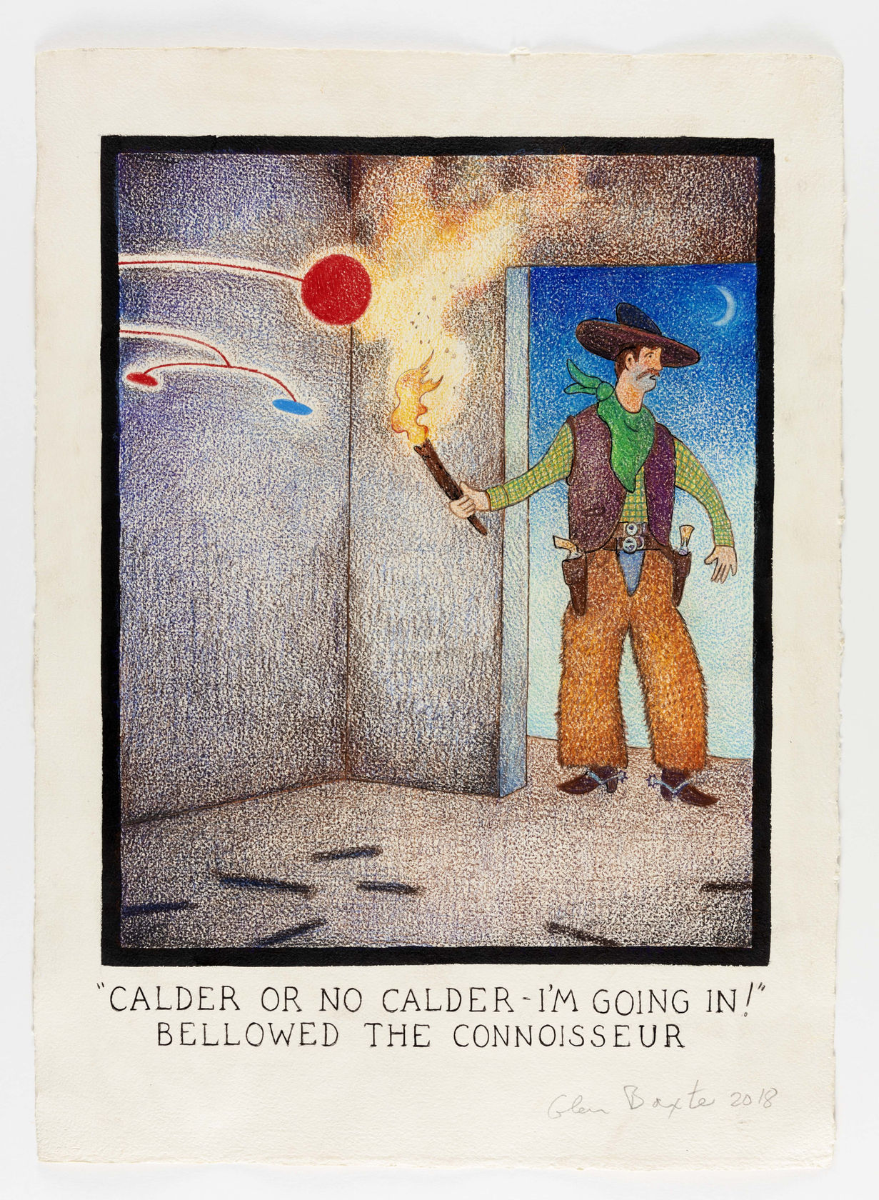Glen Baxter, "Calder Or No Calder - I'm Going In!" Bellowed The Connoisseur, 2019