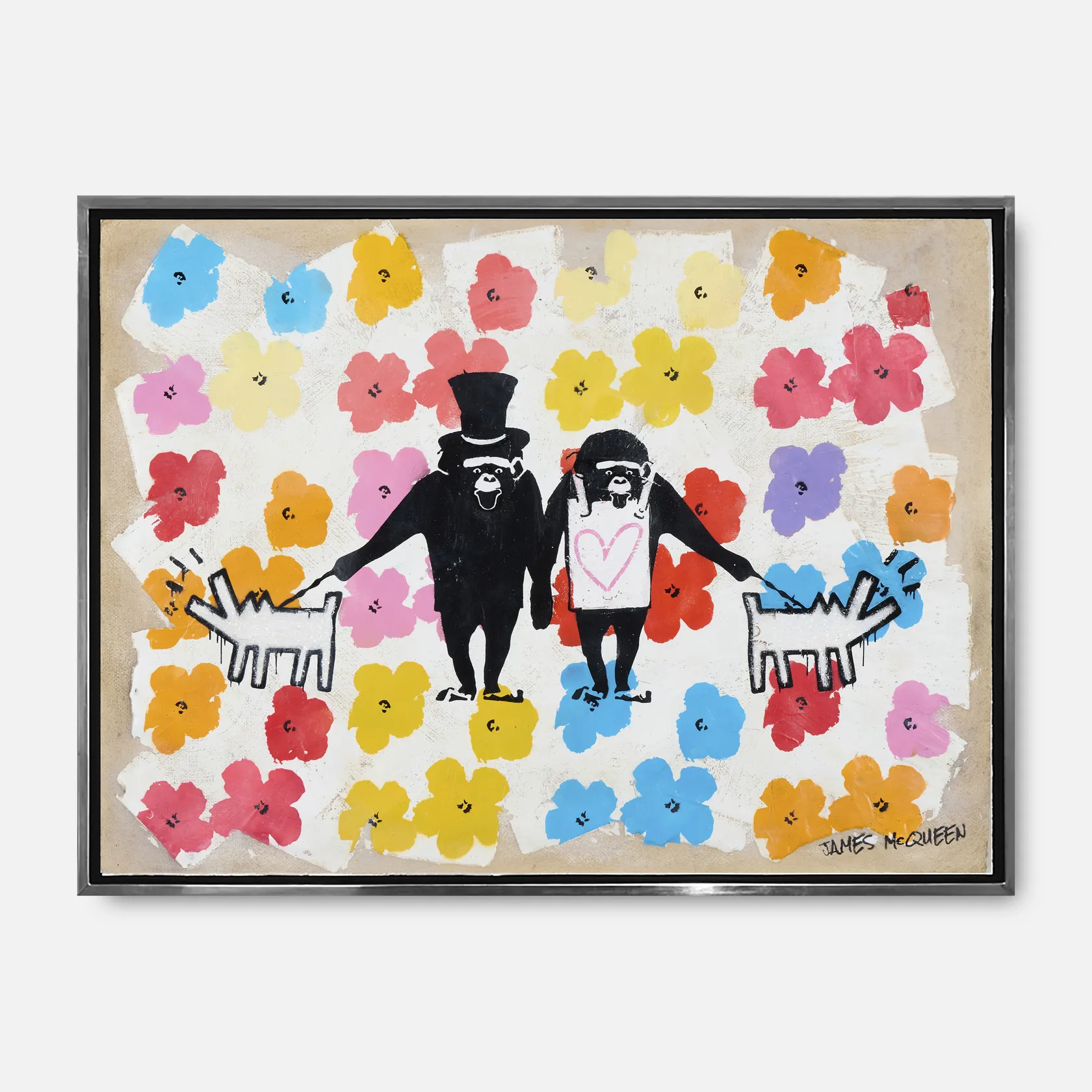 James McQueen McQueen Monkeys on Warhol Flowers II