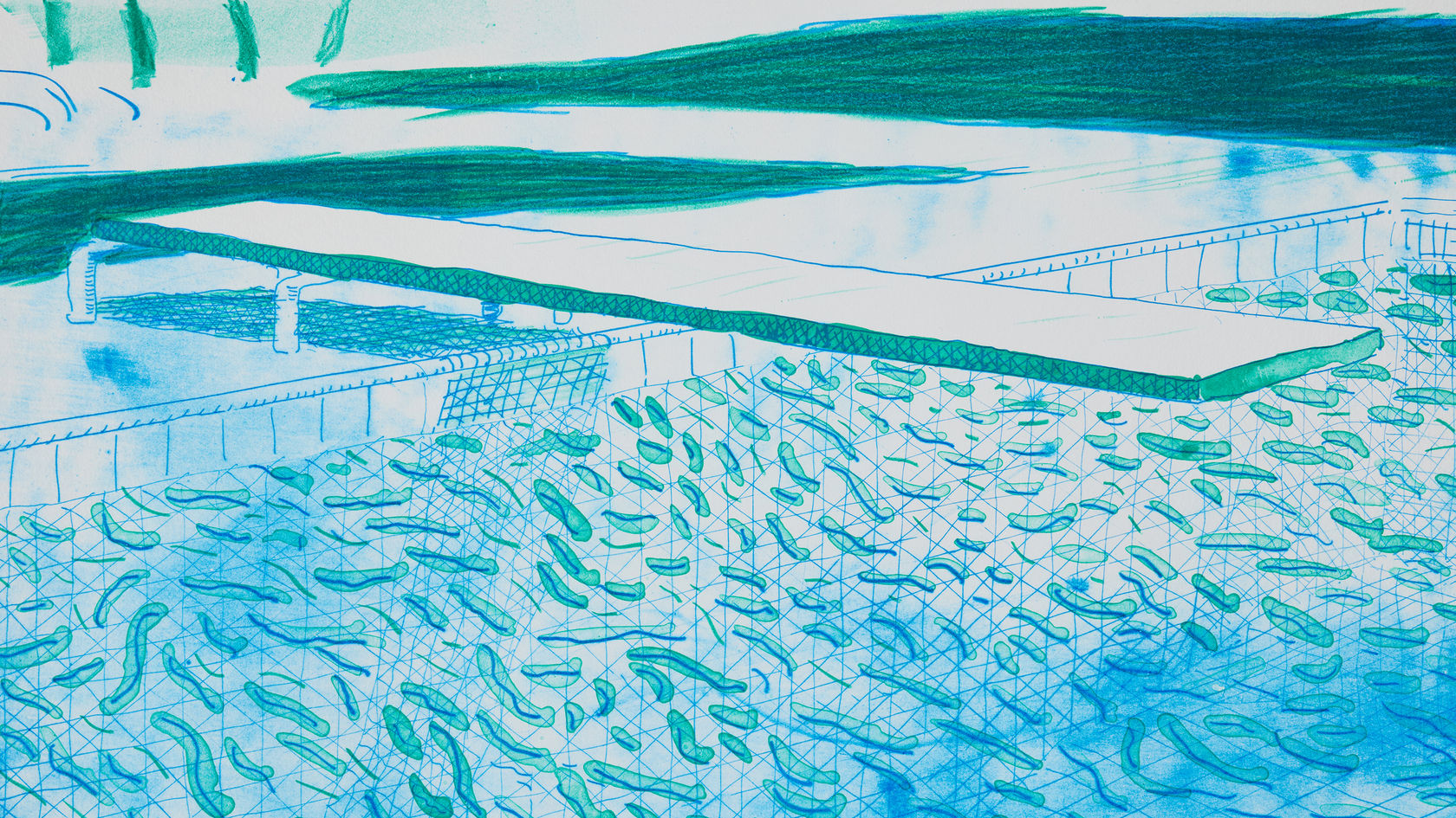 David Hockney, Lithograph of Water Made of Lines and a Green Wash, 1978-80