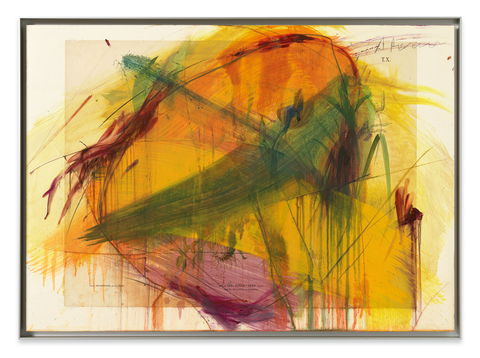 Arnulf Rainer Ohne Titel, ca. 1988/89 Mixed media on chromolithography on cardboard on wood 76.5 x 105 cm (30.12 x...